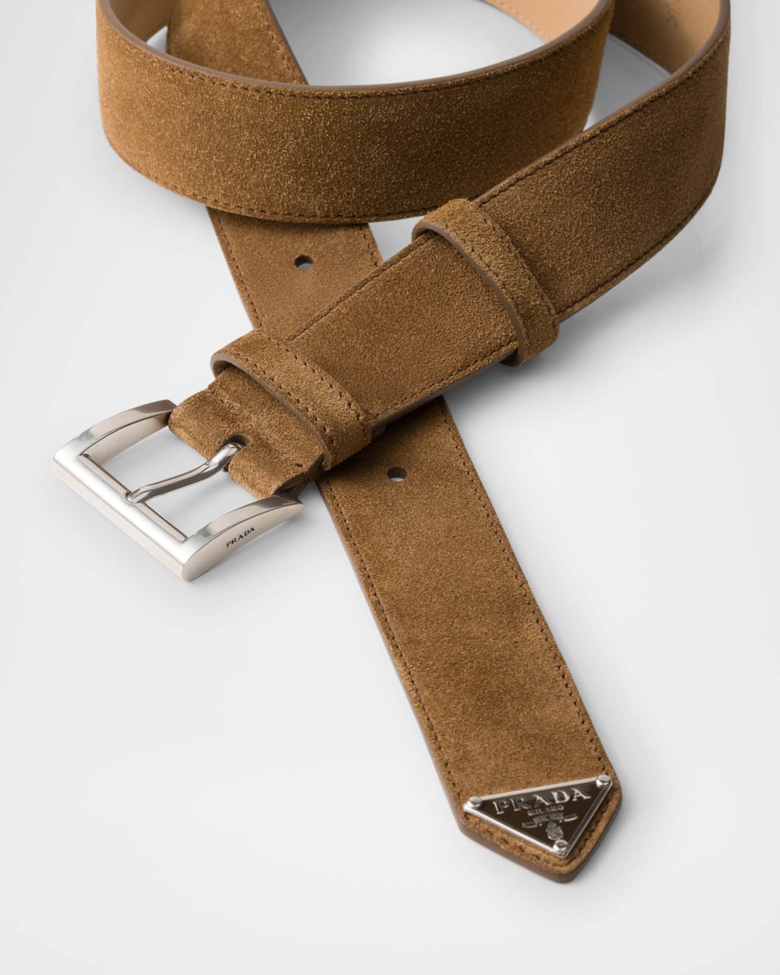 ベルト PRADA Suede Belt Prada logo-embellished Suede Belt | Blue | FARFETCH