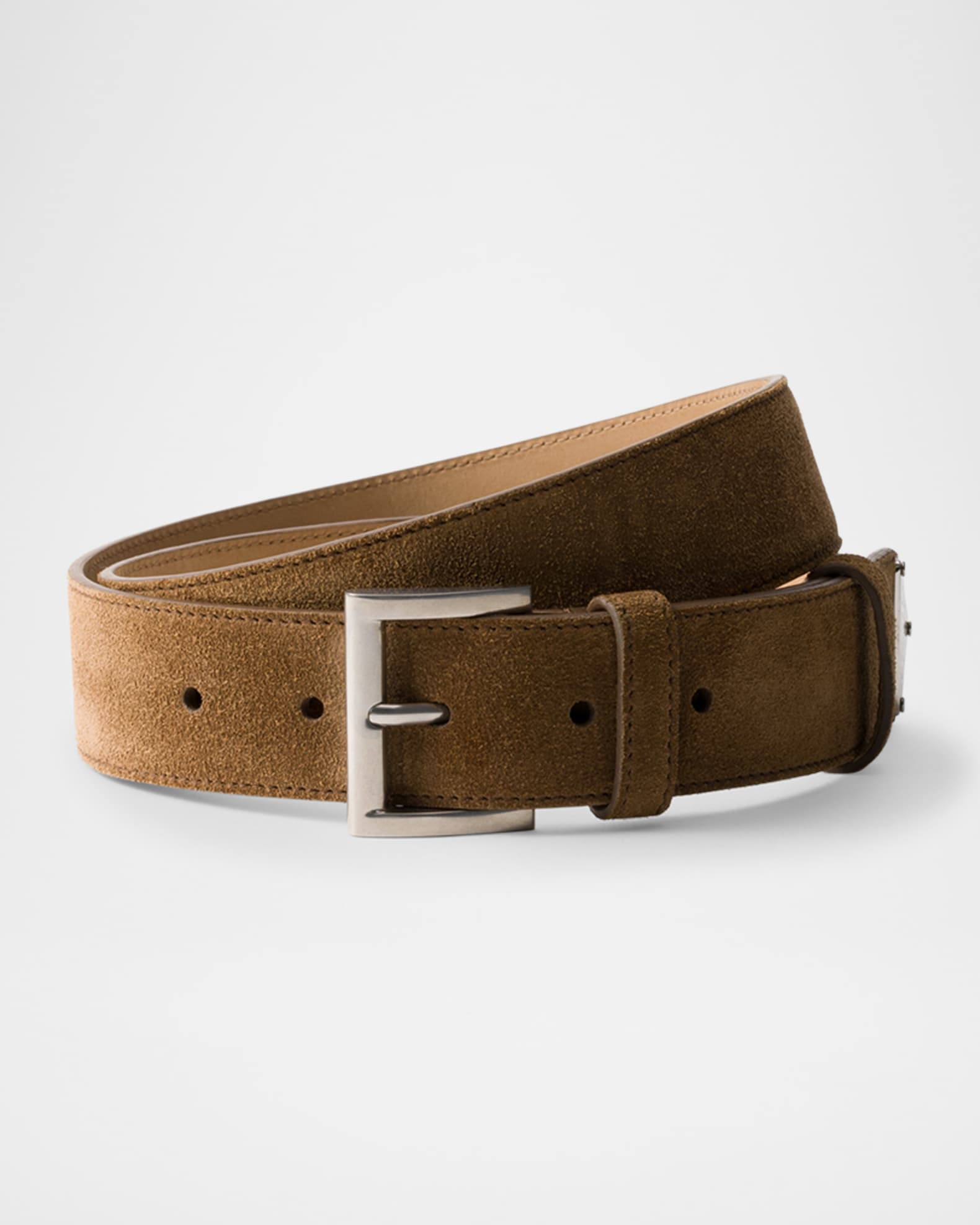 Prada Men's Triangle Logo Suede Belt | Neiman Marcus
