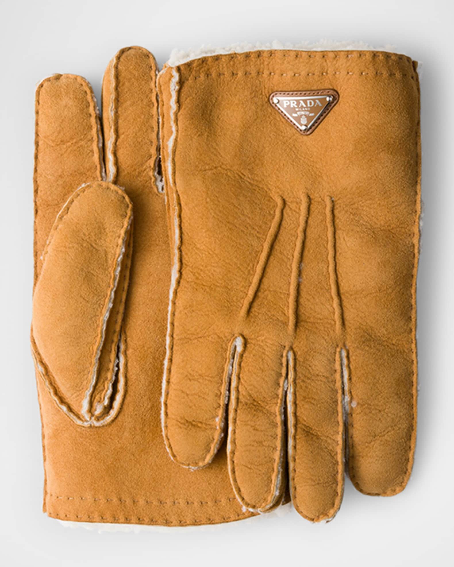手袋 PRADA BROWN SUEDE GLOVES Prada Men's Suede Sheepskin Gloves | Neiman Marcus