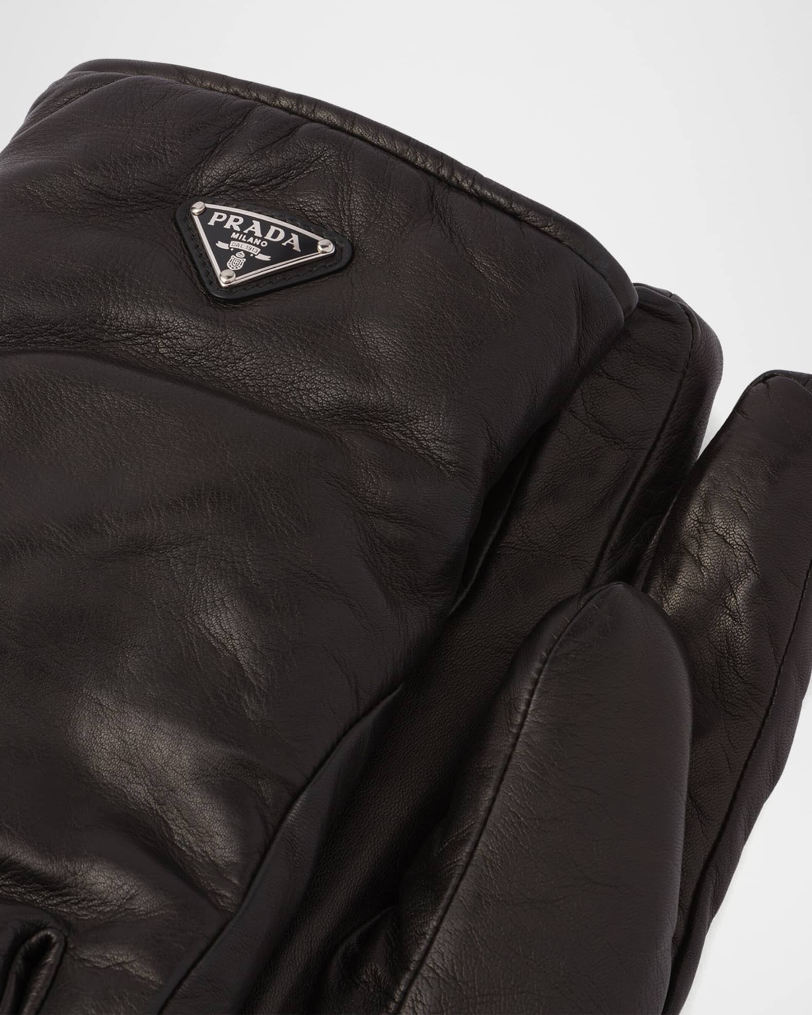 Prada Men's Triangle Logo Leather Gloves | Neiman Marcus