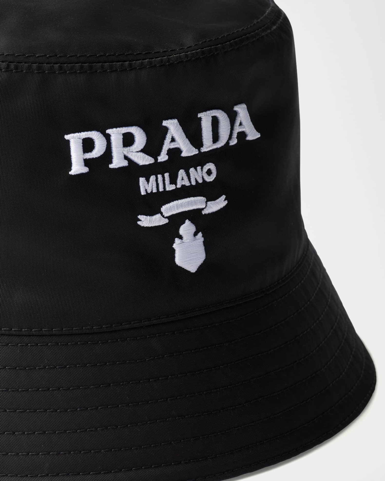 Prada Men's Embroidered Logo Re-Nylon Bucket Hat | Neiman Marcus