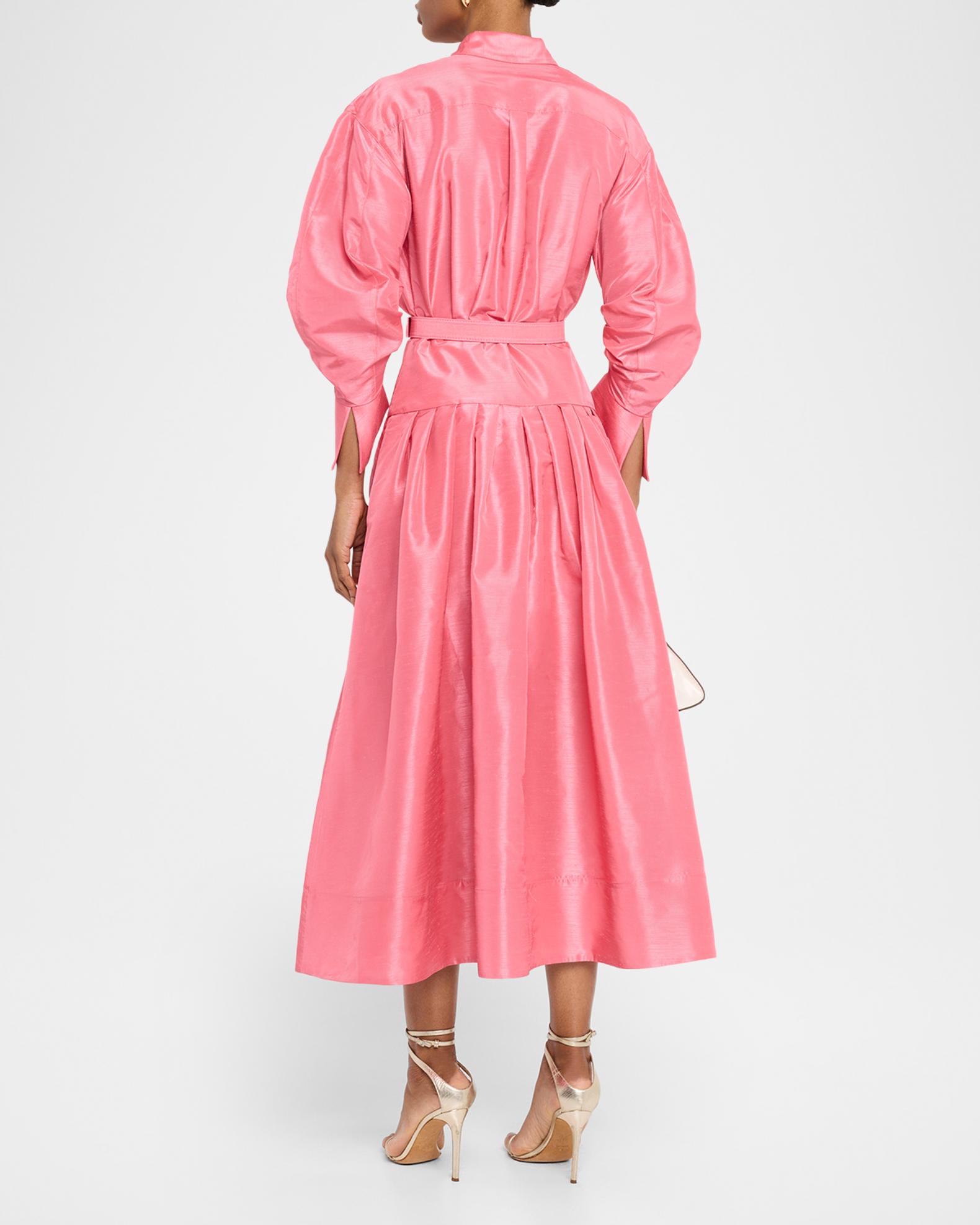 pleated taffeta midi dress Women's Butler A-line Pleated Chest Taffeta Silk Midi Dress XS/S/M/L/XL Black/Pink/Brown MEAN BLVD M / Brown