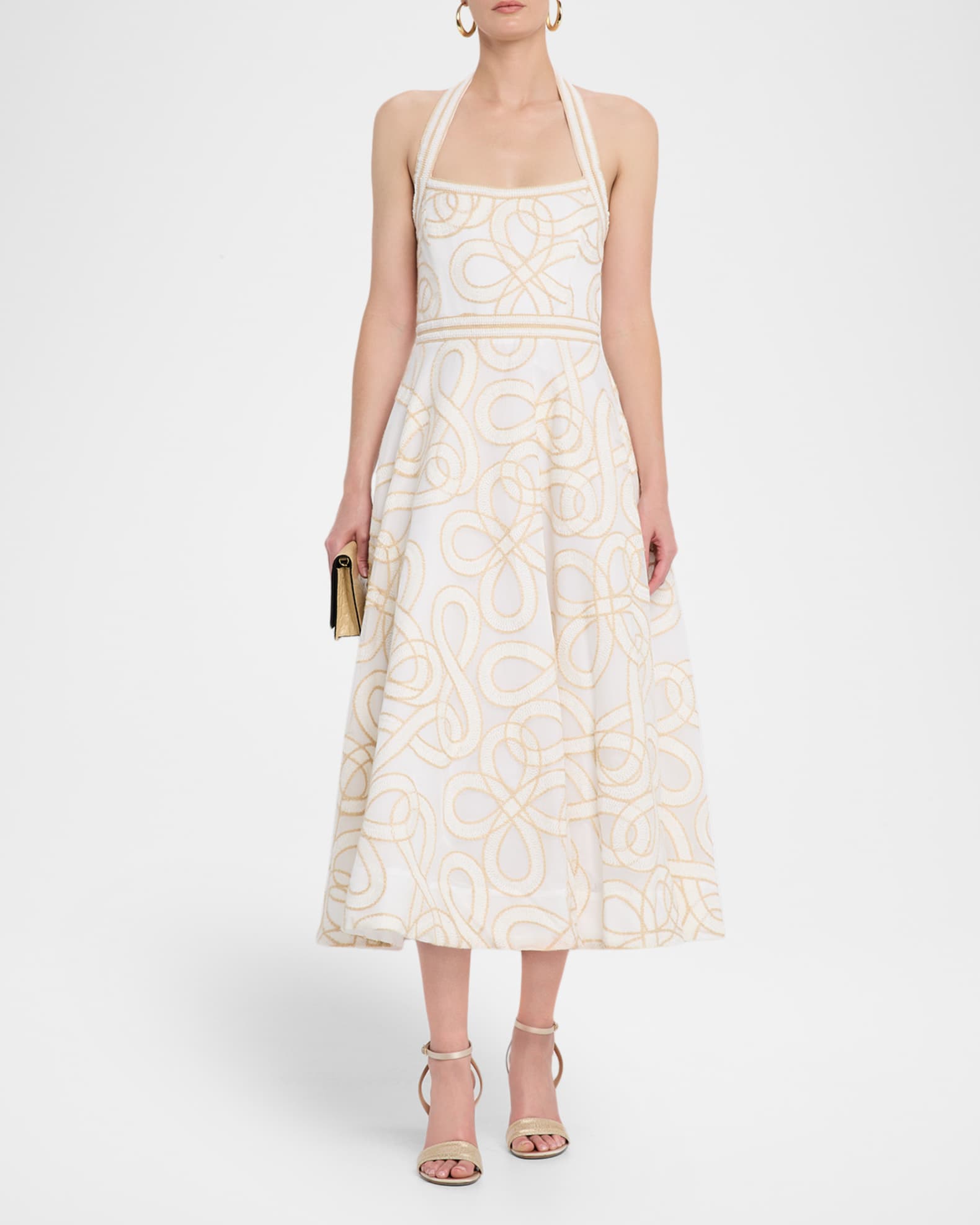 【REBECCA VALLANCEC】Irena embroidered halterneck midi dress REBECCA VALLANCE Irena Sleeveless A-Line Halter Midi Dress