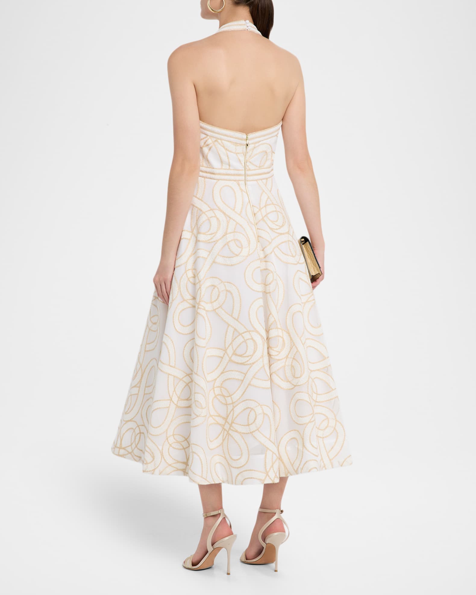 【REBECCA VALLANCEC】Irena embroidered halterneck midi dress Irena embroidered halterneck midi dress in white - Rebecca