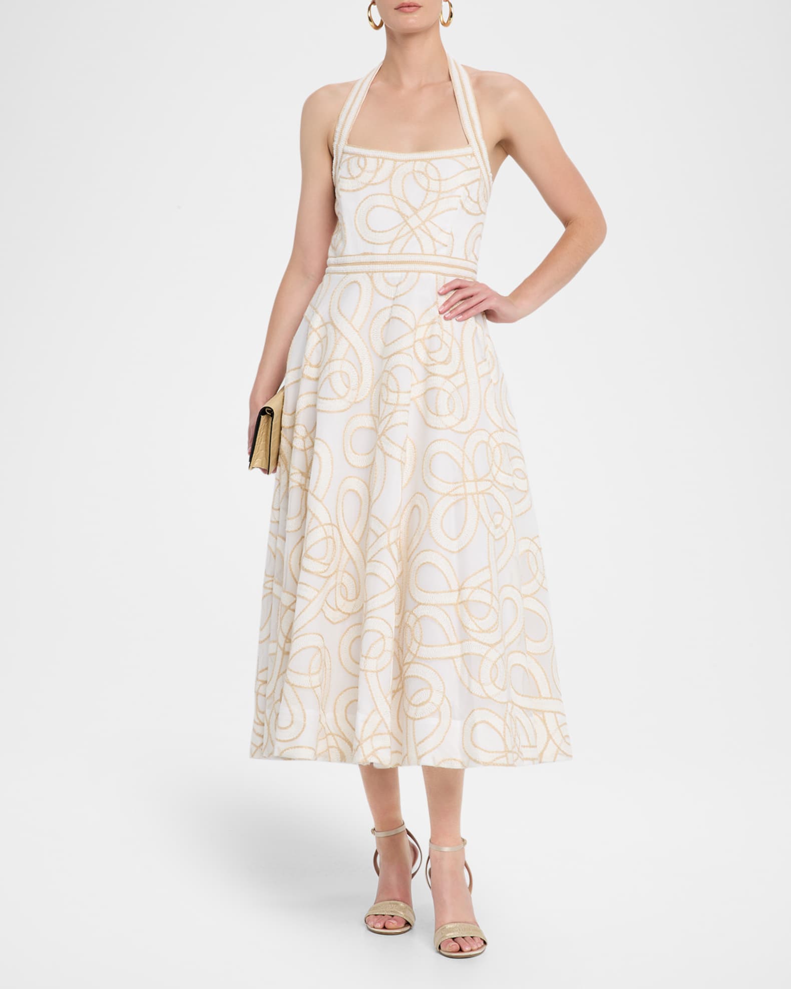 REBECCA VALLANCE Irena Sleeveless A-Line Halter Midi Dress
