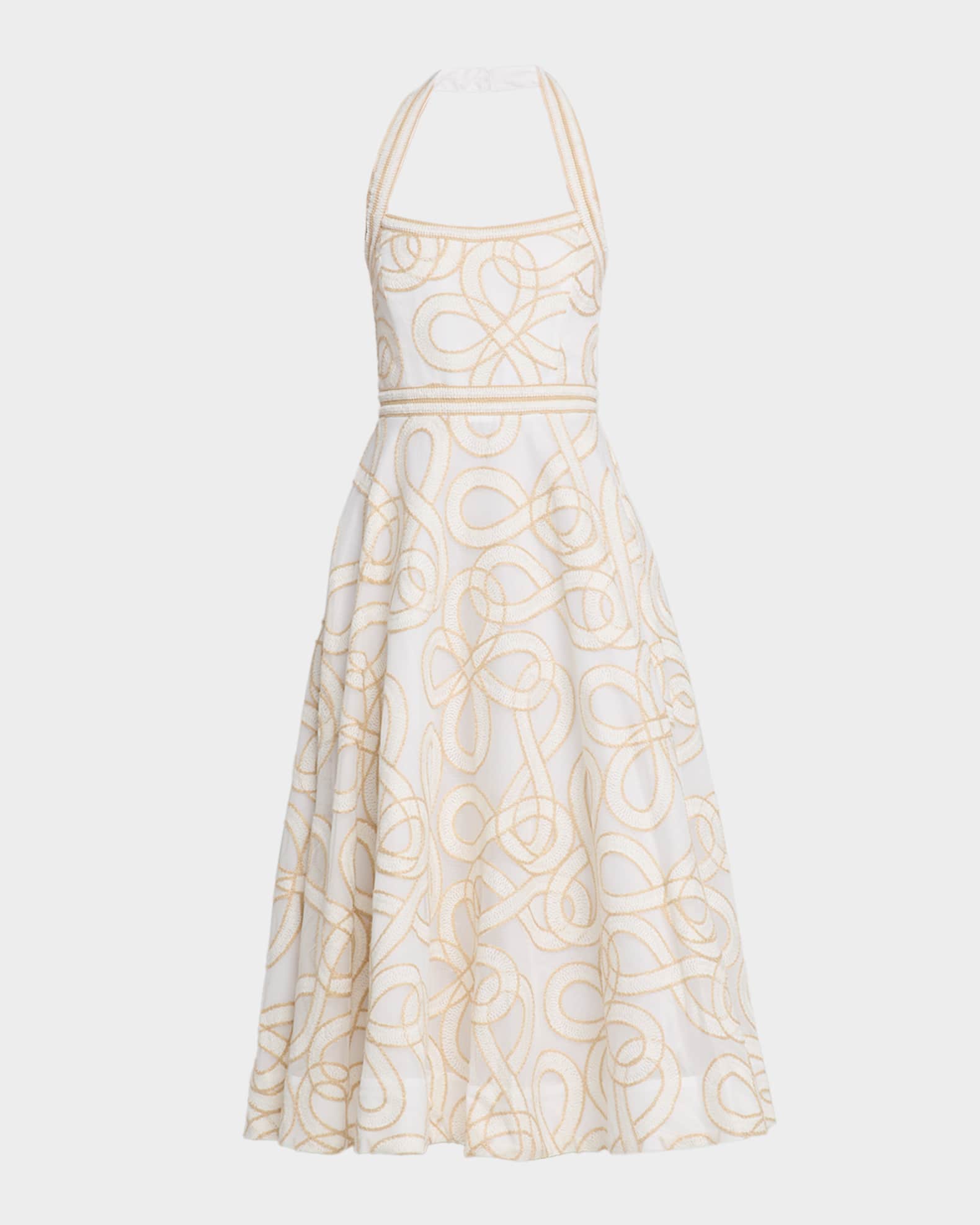 【REBECCA VALLANCEC】Irena embroidered halterneck midi dress REBECCA VALLANCE Irena Sleeveless A-Line Halter Midi Dress