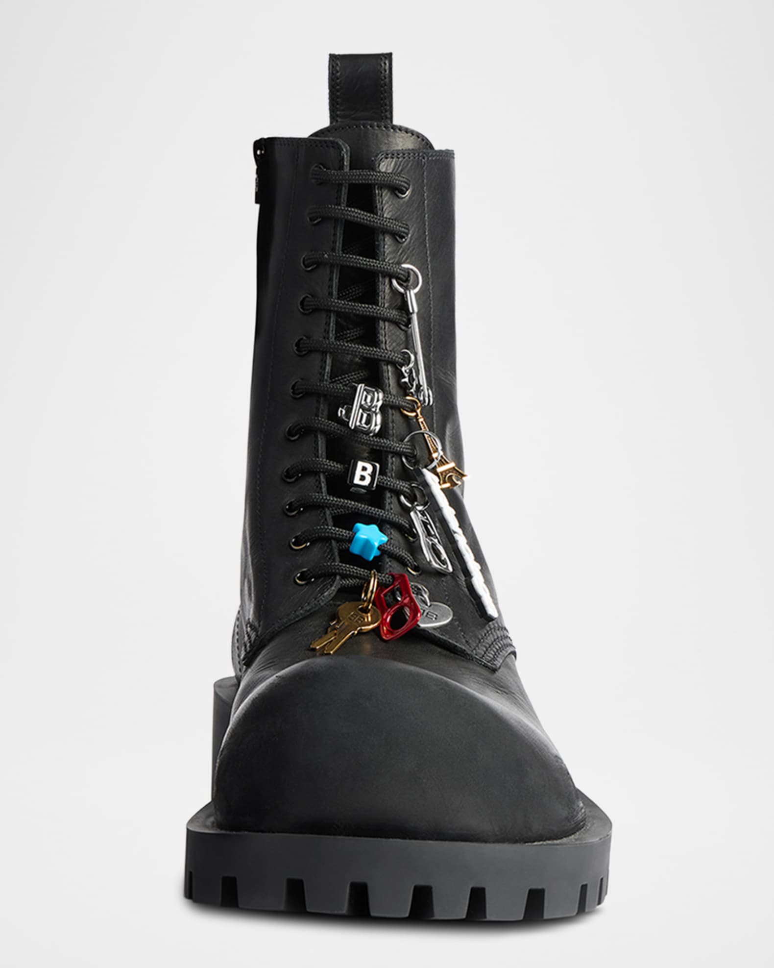 Balenciaga Men's Hummer Leather Lace-Up Booties with Charms
