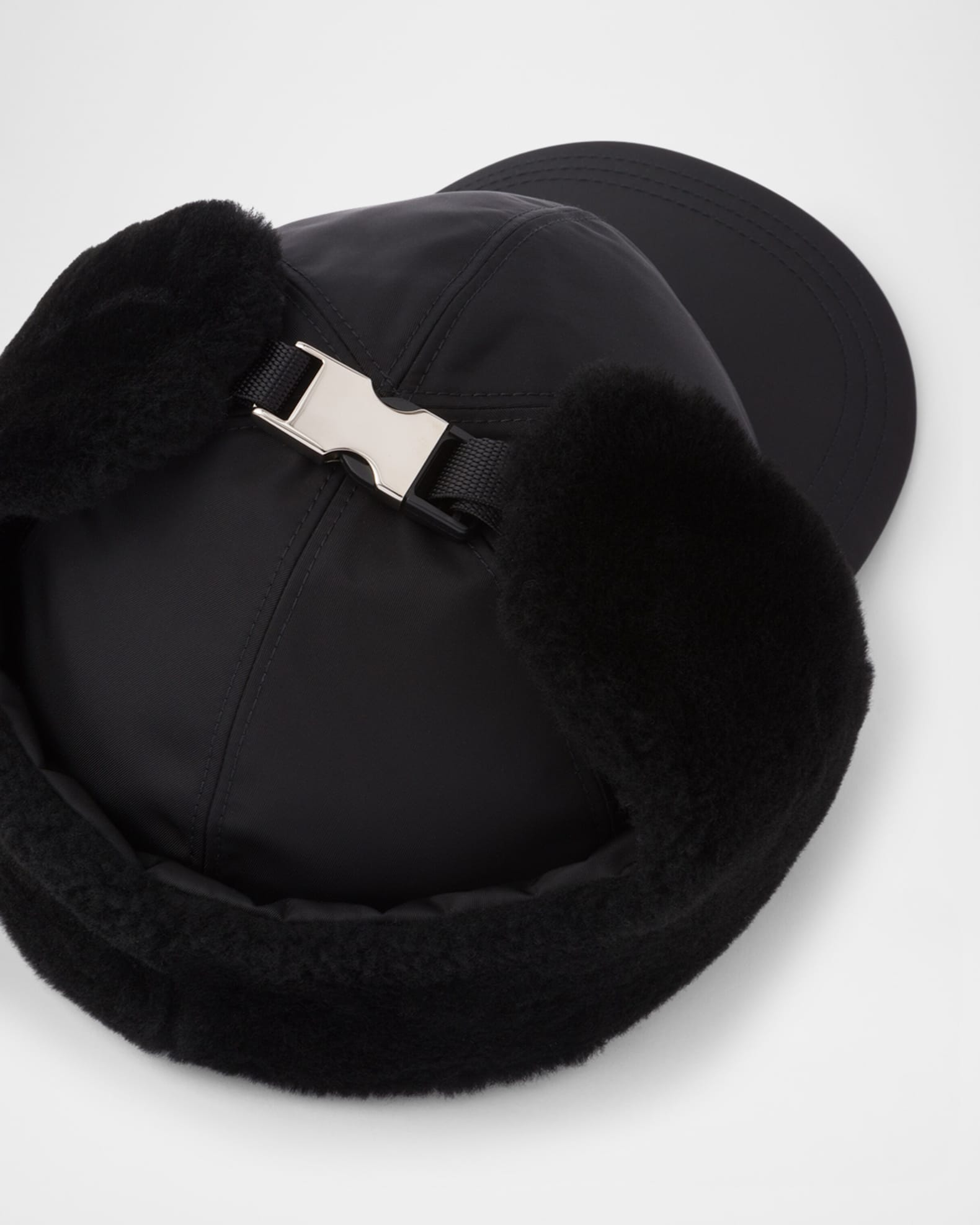 Prada Men's Re-Nylon And Lamb Shearling Trapper Baseball Hat