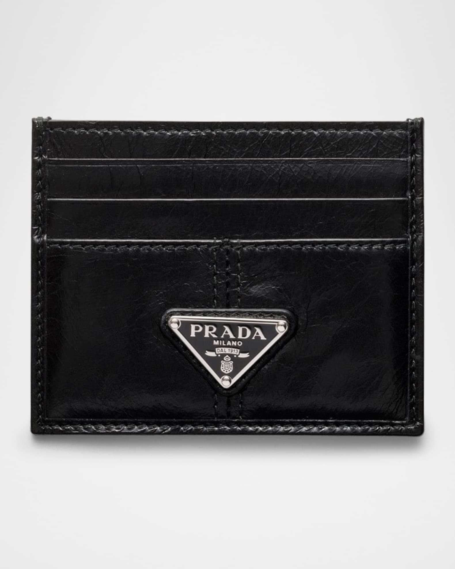Prada Men's Crinkle Leather Card Case | Neiman Marcus