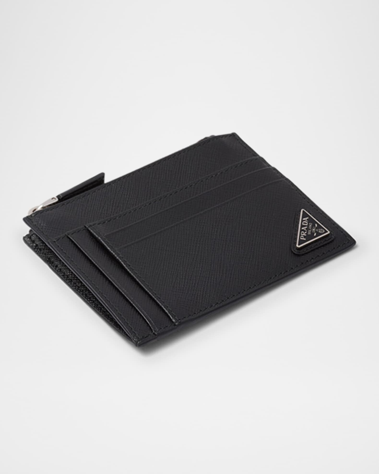 Prada Men's Saffiano Leather Zip Card Holder | Neiman Marcus