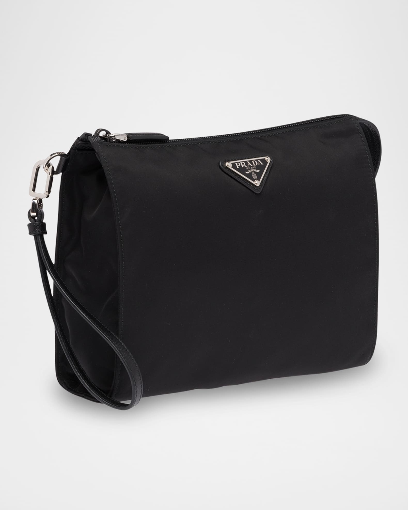 PRADA レザー ボウタイ Prada Men's Re-Nylon & Saffiano Leather Pouch with Wrist Strap