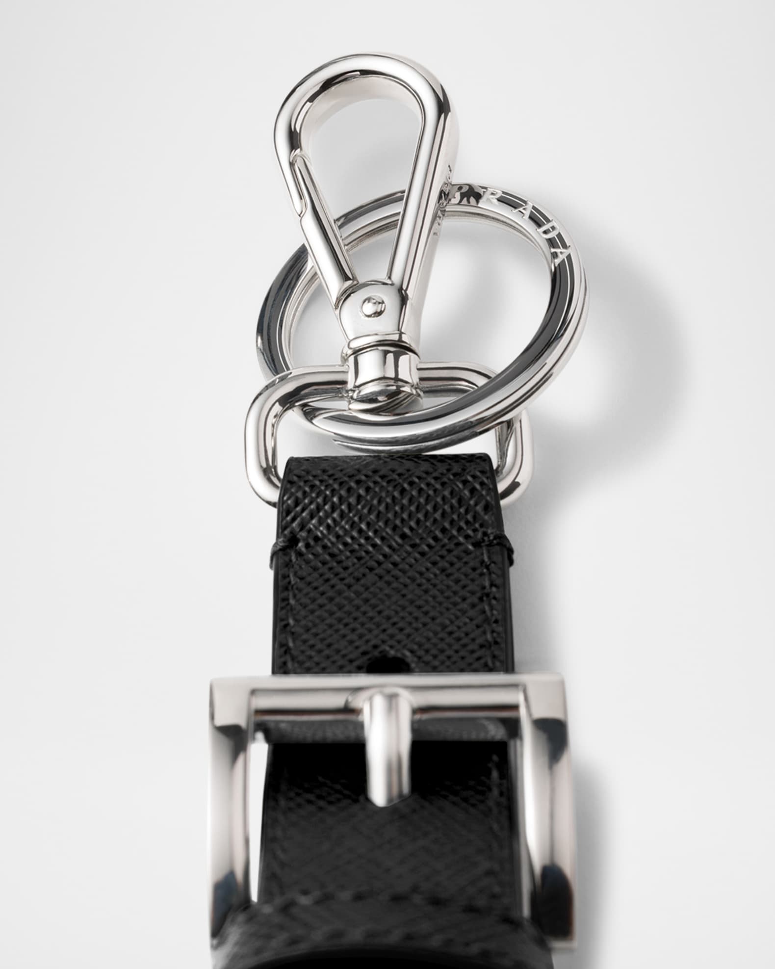 Prada Men's Saffiano Leather Key Ring | Neiman Marcus