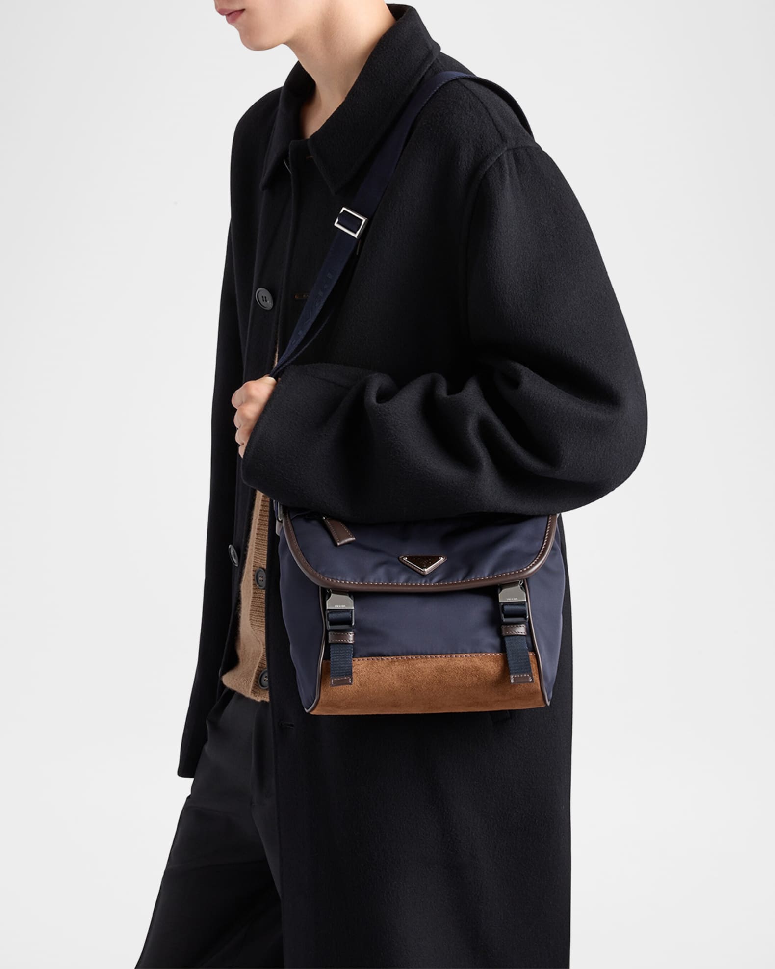 Prada Men's Nylon and Suede Messenger Bag | Neiman Marcus