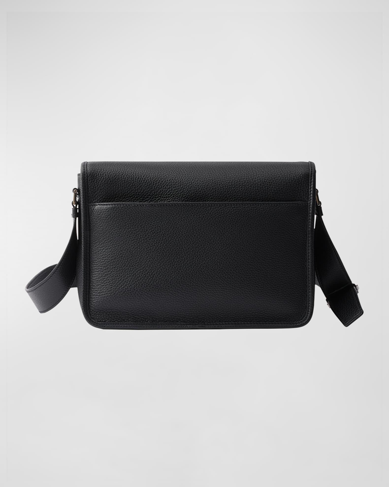Prada Men's Grained Leather Flap Crossbody Bag | Neiman Marcus