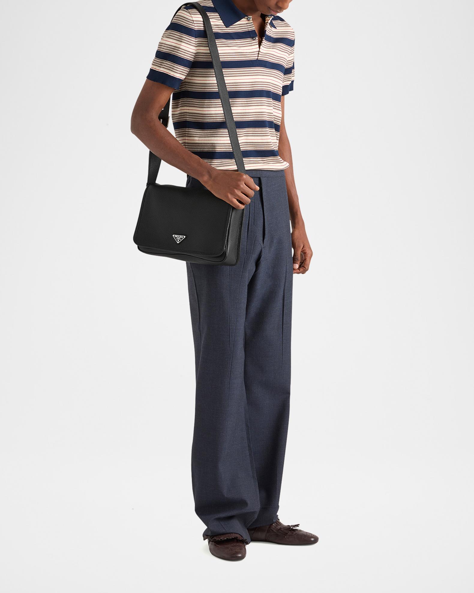 Prada Men's Grained Leather Flap Crossbody Bag | Neiman Marcus