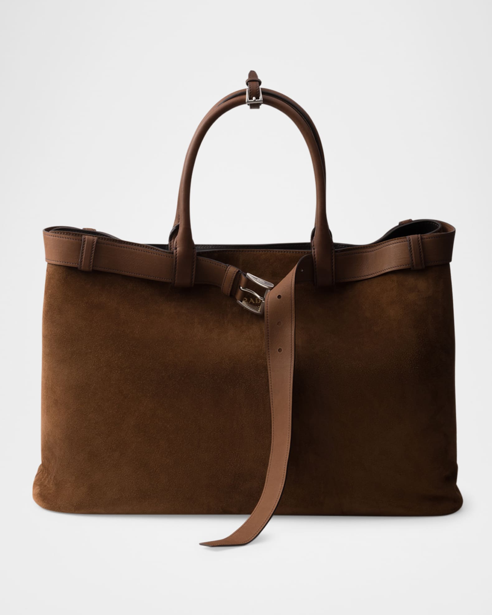 24PF new/PRADA ミディアムスエードトートバッグ Bag Brown Prada Men's Buckle Suede Shoulder Bag with Belt | Neiman Marcus