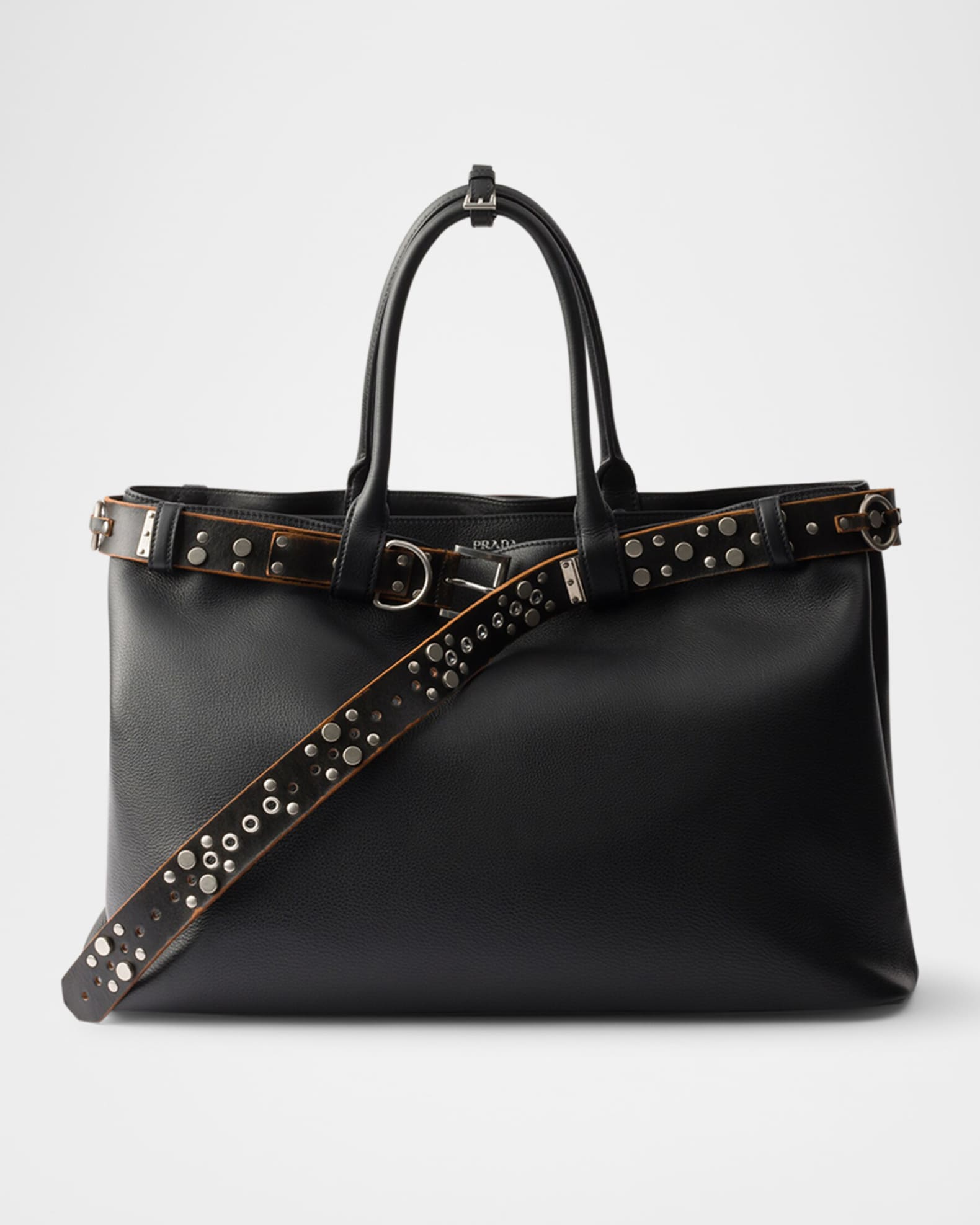 少し豊富な贈り物 with Bag Leather Buckle Men's Prada Studded Marcus Neiman | Belt バッグ