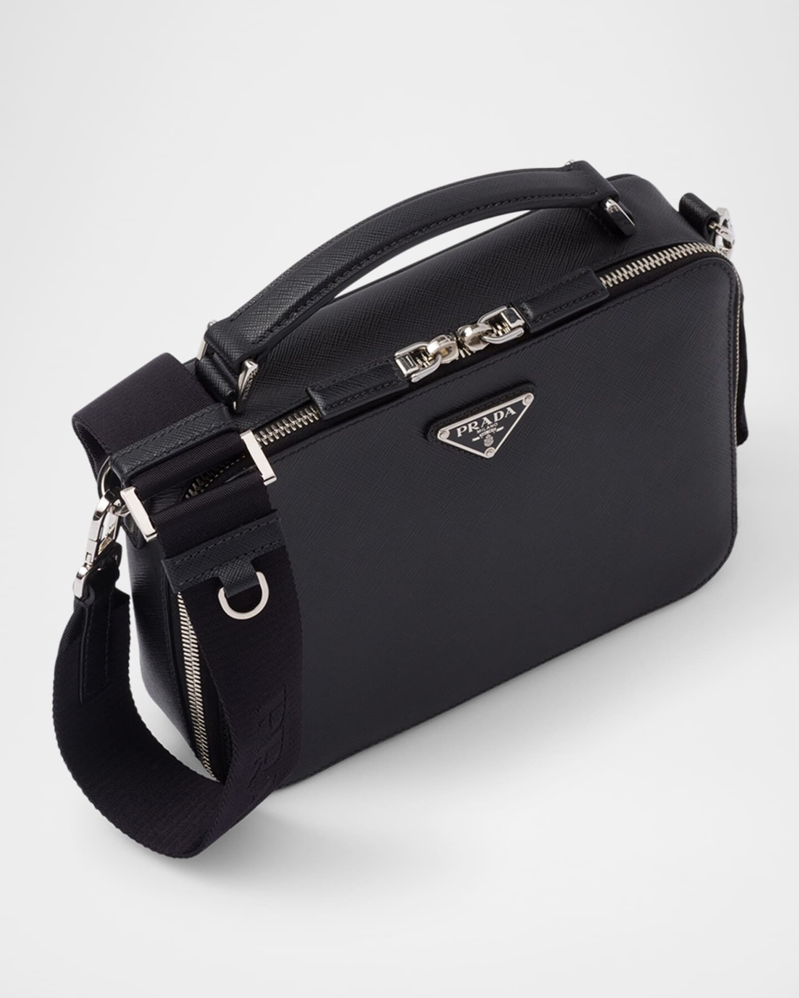 充実の品 Prada Men's Brique Saffiano Leather Top-Handle/Crossbody Bag バッグ