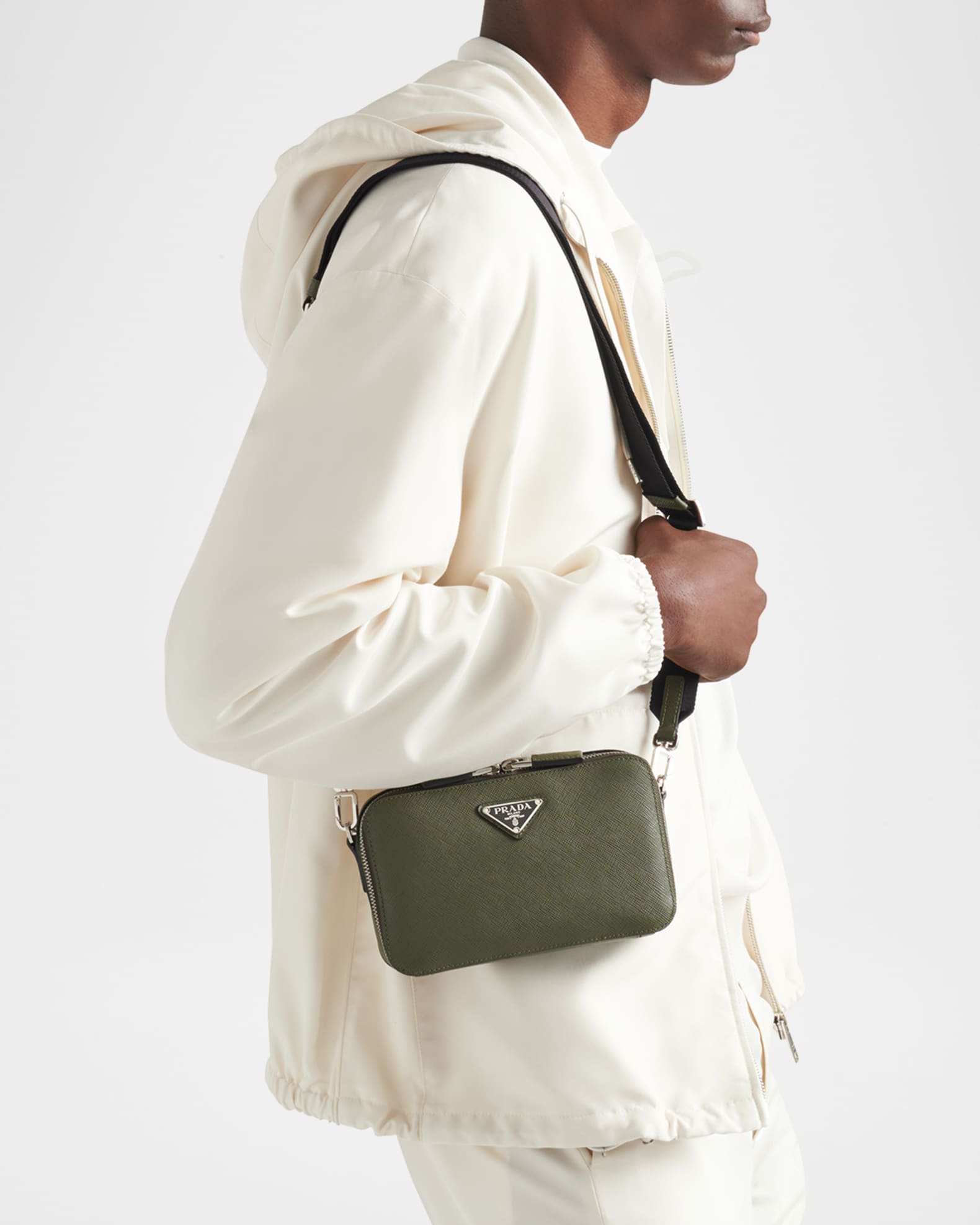 Prada Men's Saffiano Leather Crossbody Bag | Neiman Marcus