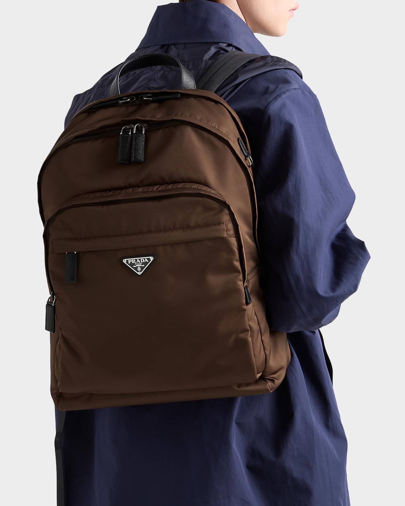 Prada Triangle Re-Nylon And Saffiano Leather Backpack | Neiman Marcus