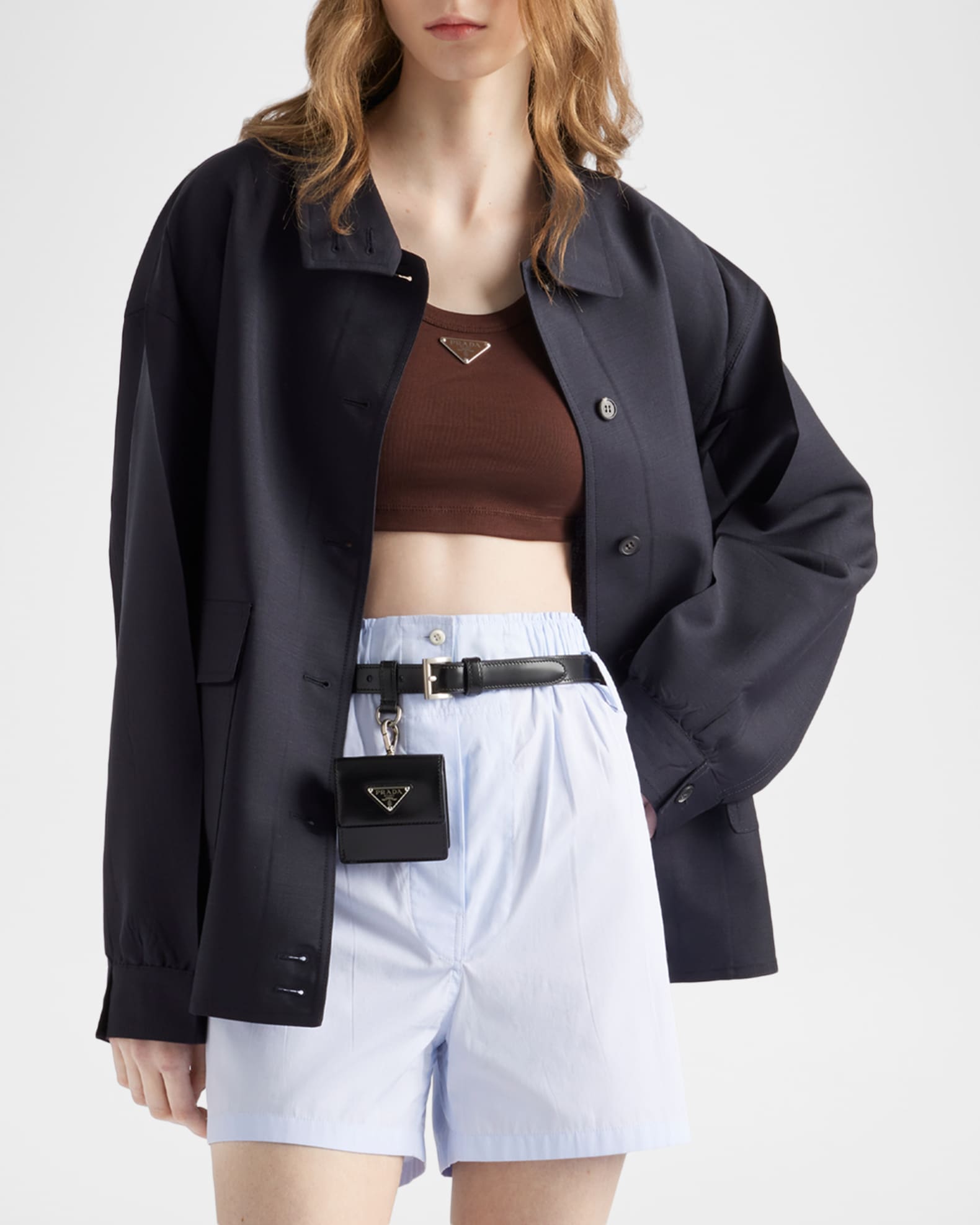 Prada Triangle Rib Knit Crop Tank Top Neiman Marcus