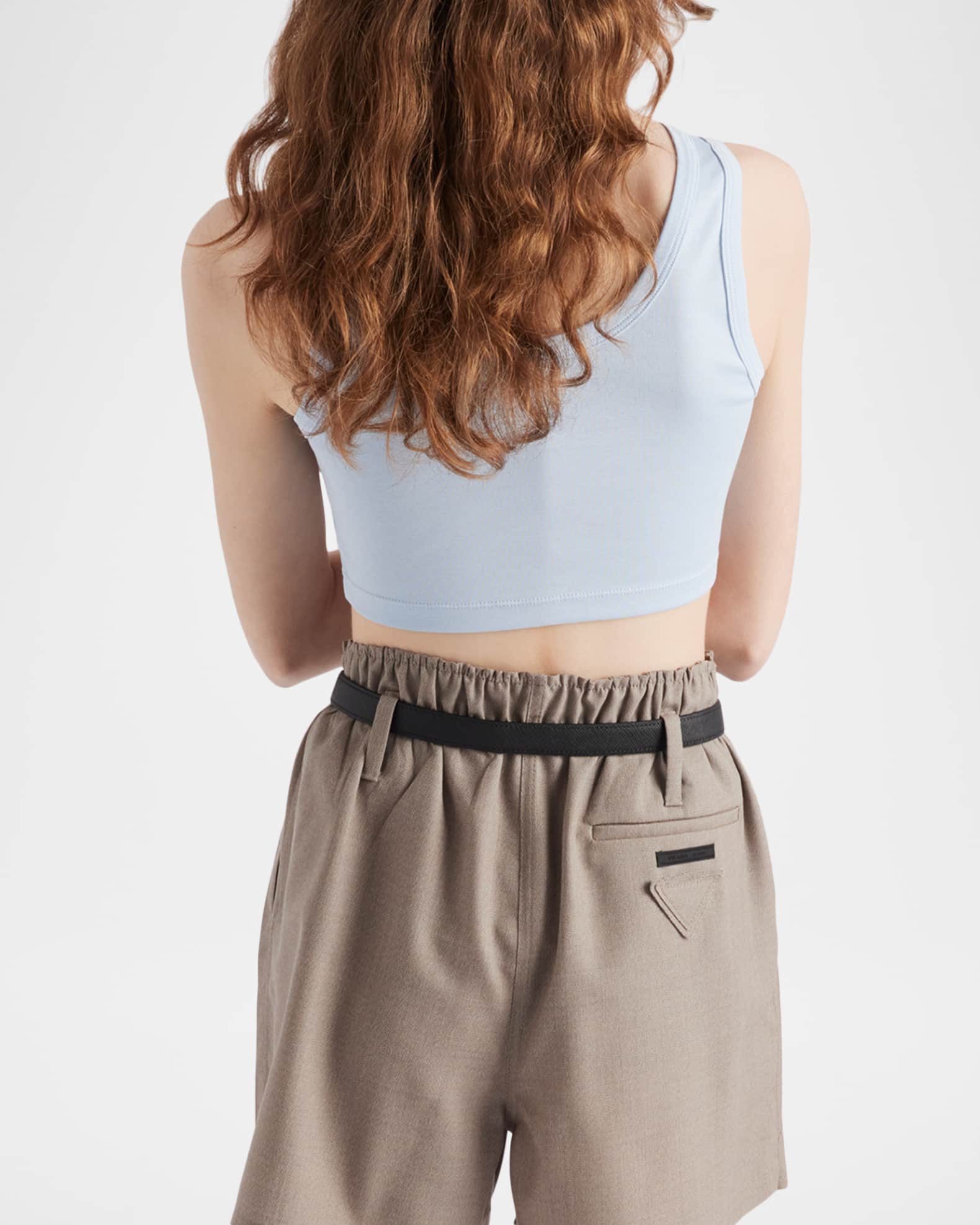 プラダ　リブニットトップス Prada Triangle Rib Knit Crop Tank Top | Neiman Marcus