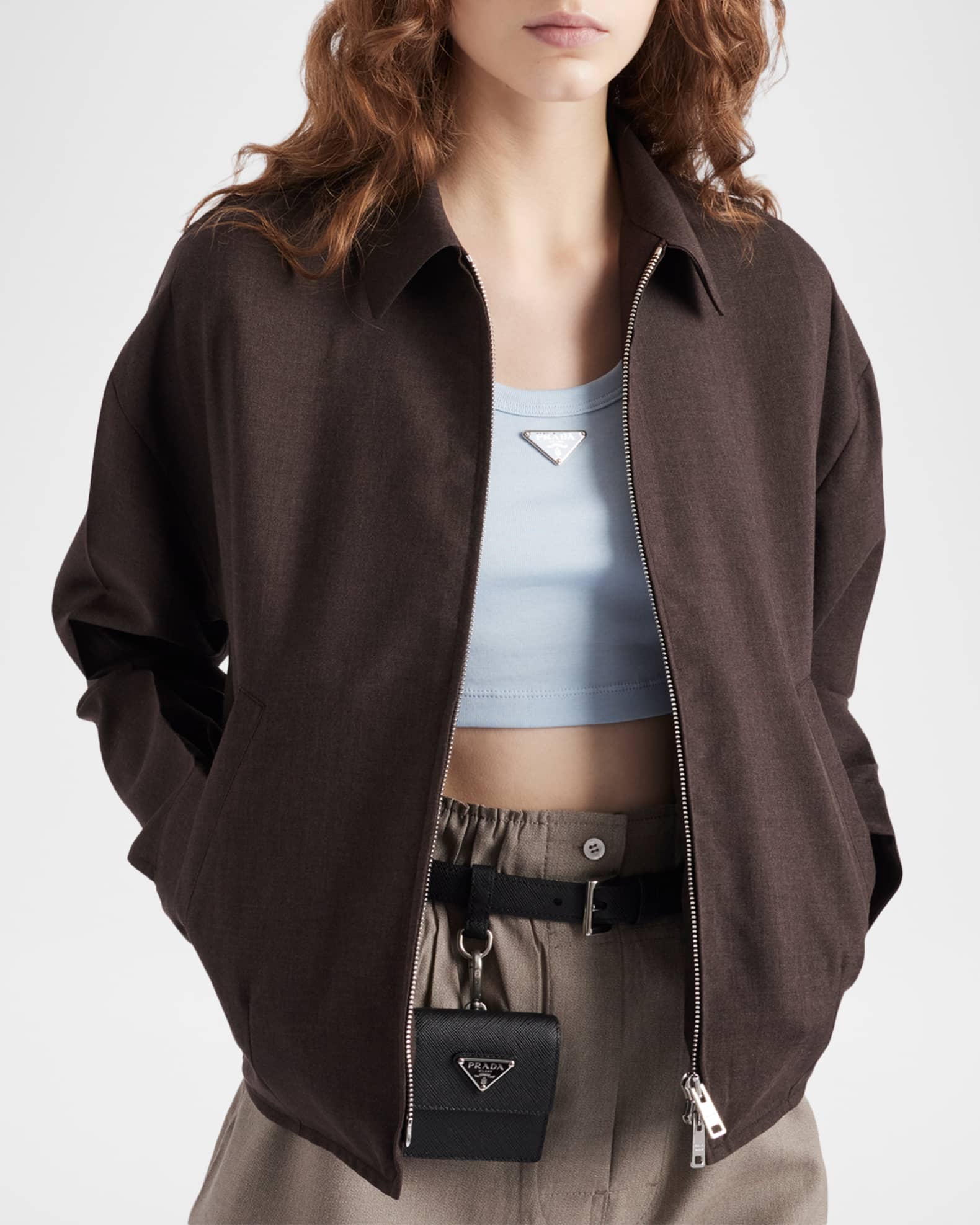 Prada Triangle Rib Knit Crop Tank Top | Neiman Marcus