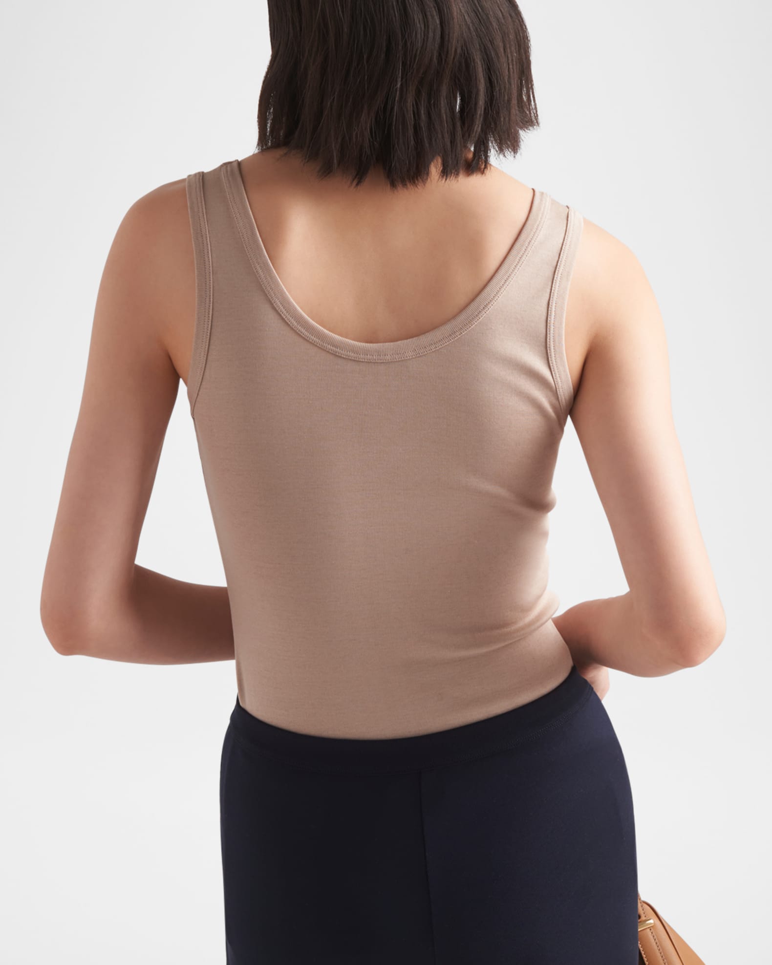 Prada Metal Logo Ribbed Jersey Tank Top | Neiman Marcus