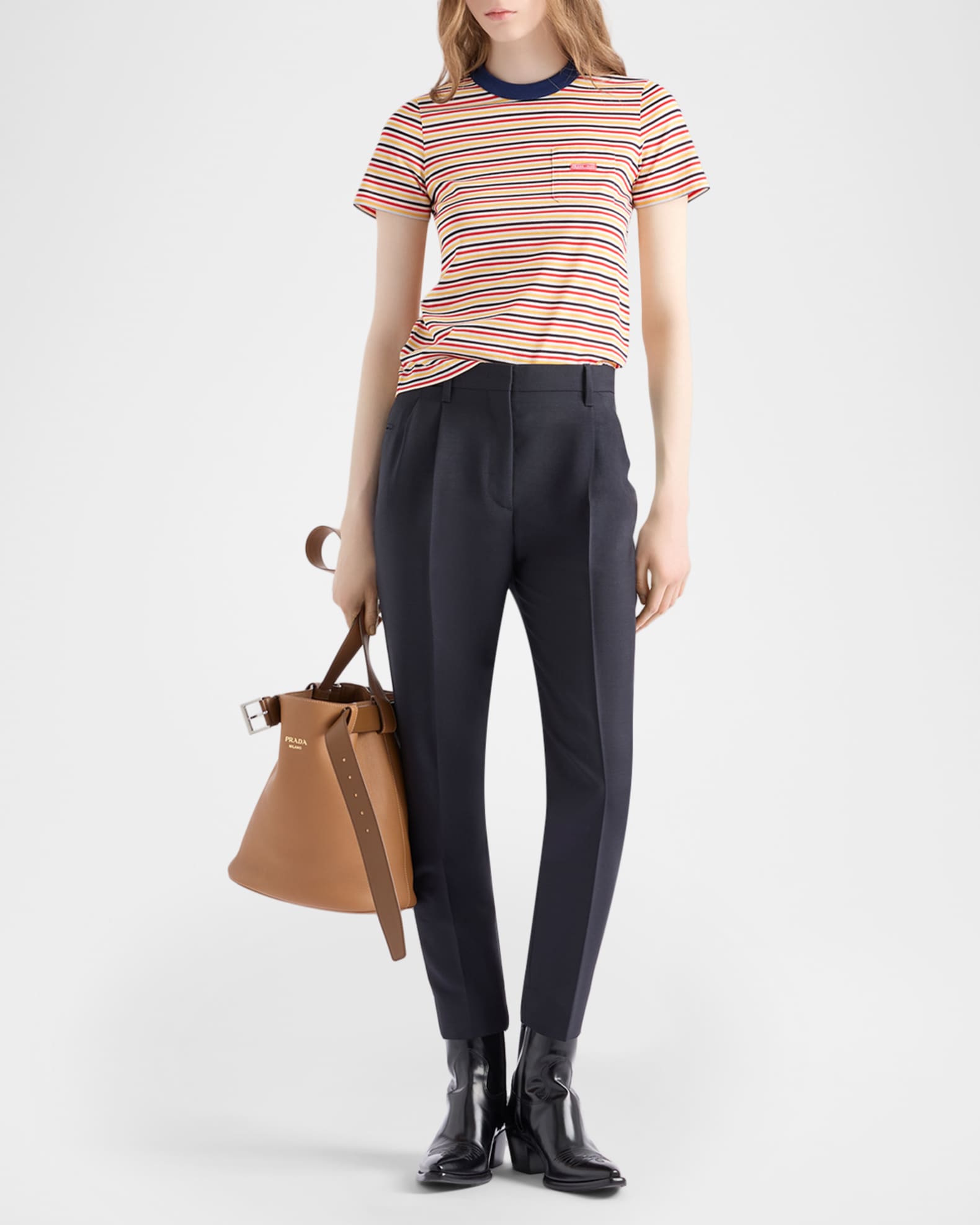 Prada Striped Lisle Cotton T-Shirt | Neiman Marcus