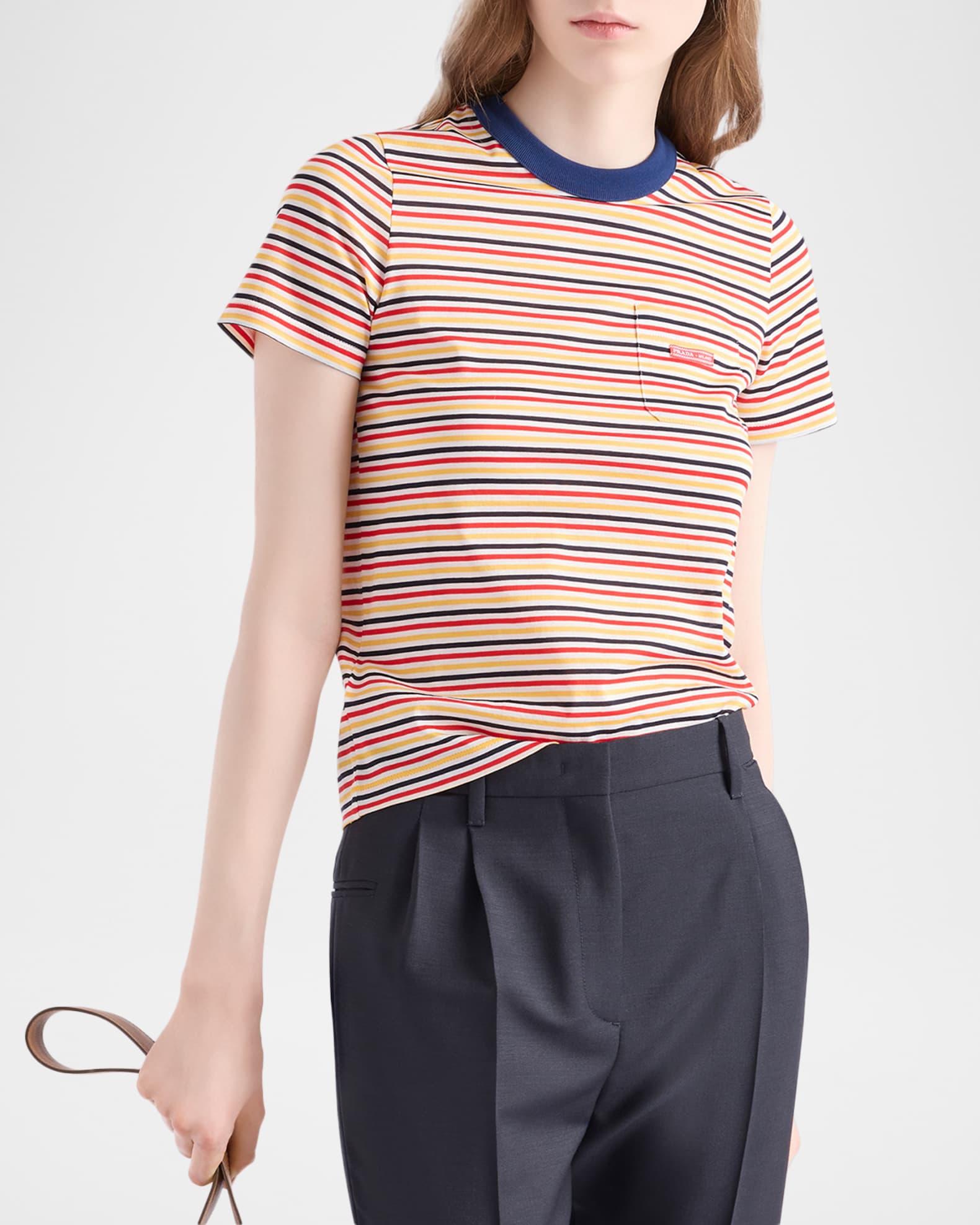 Prada Striped Lisle Cotton T-Shirt | Neiman Marcus