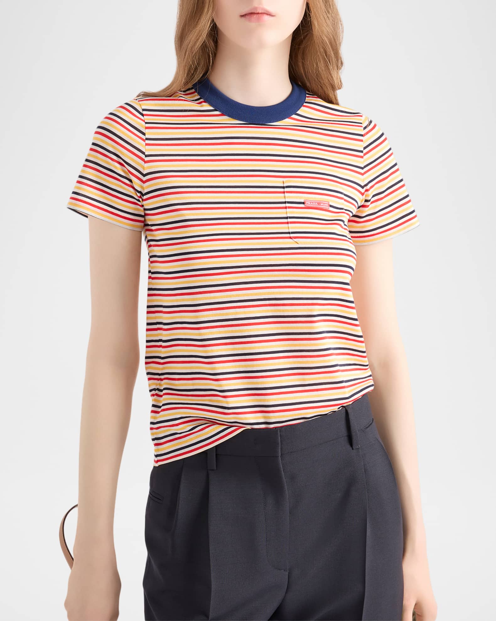 Prada Striped Lisle Cotton T-Shirt | Neiman Marcus