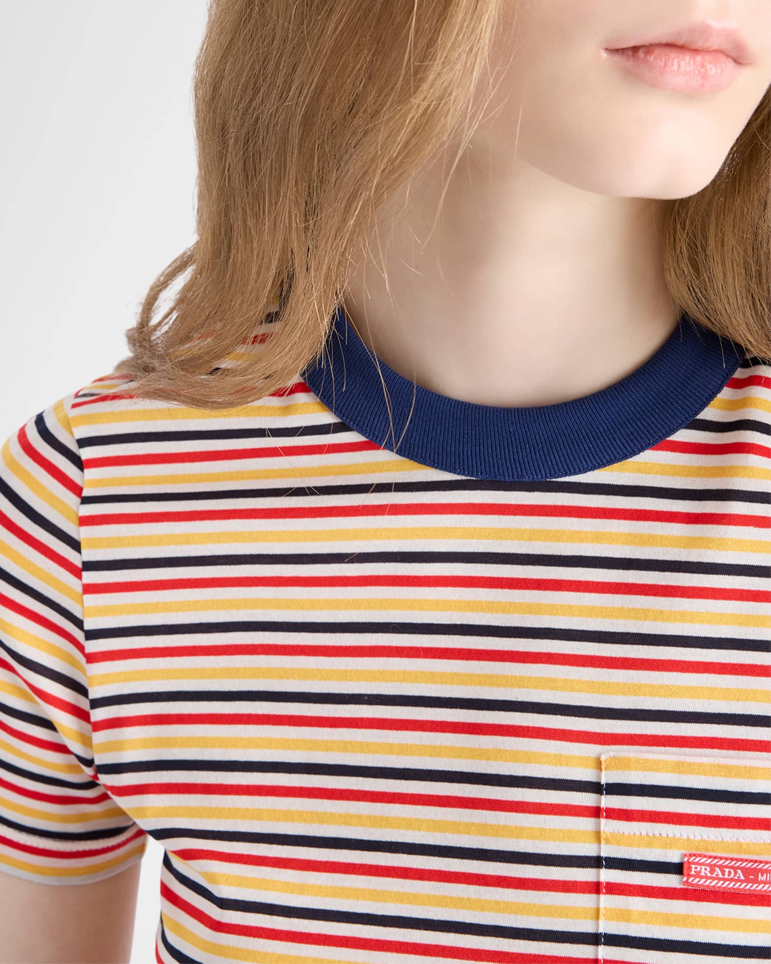 Prada Striped Lisle Cotton T-Shirt | Neiman Marcus
