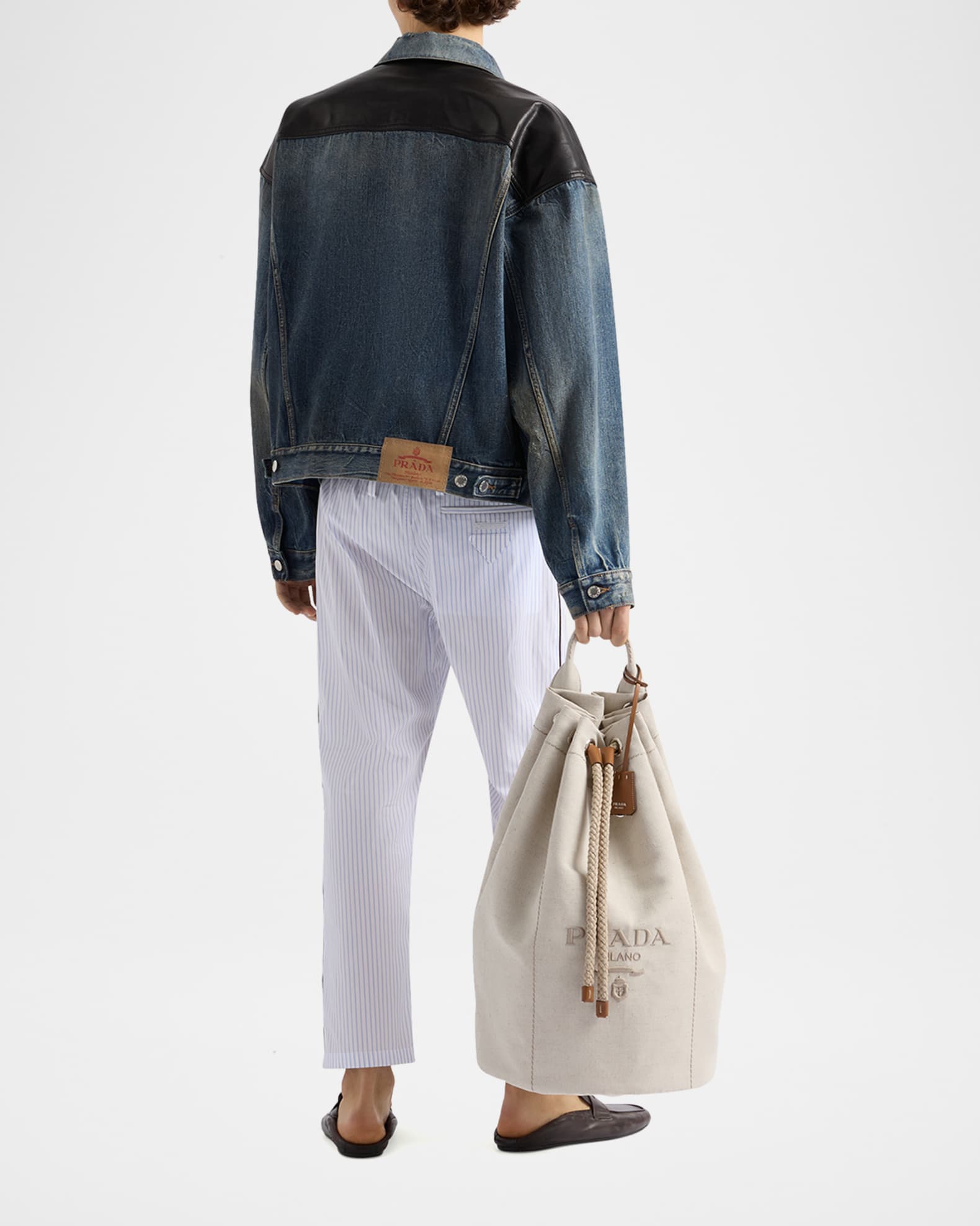 Prada Men's Denim and Leather Jacket | Neiman Marcus