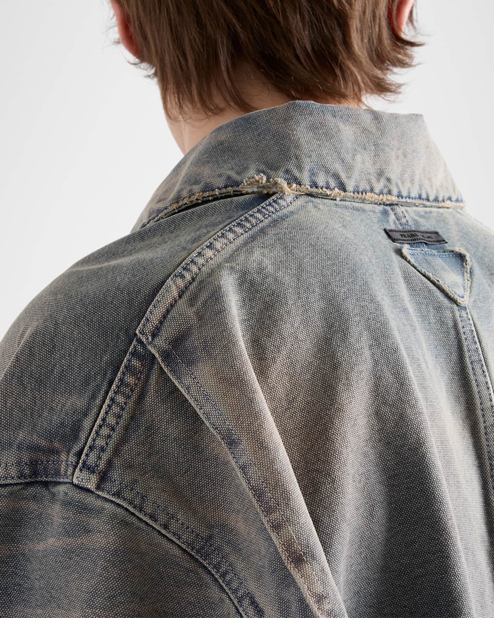 PRADAミリタリーダメージ仕上げアウター Prada Men's Distressed Canvas Shirt Jacket | Neiman Marcus