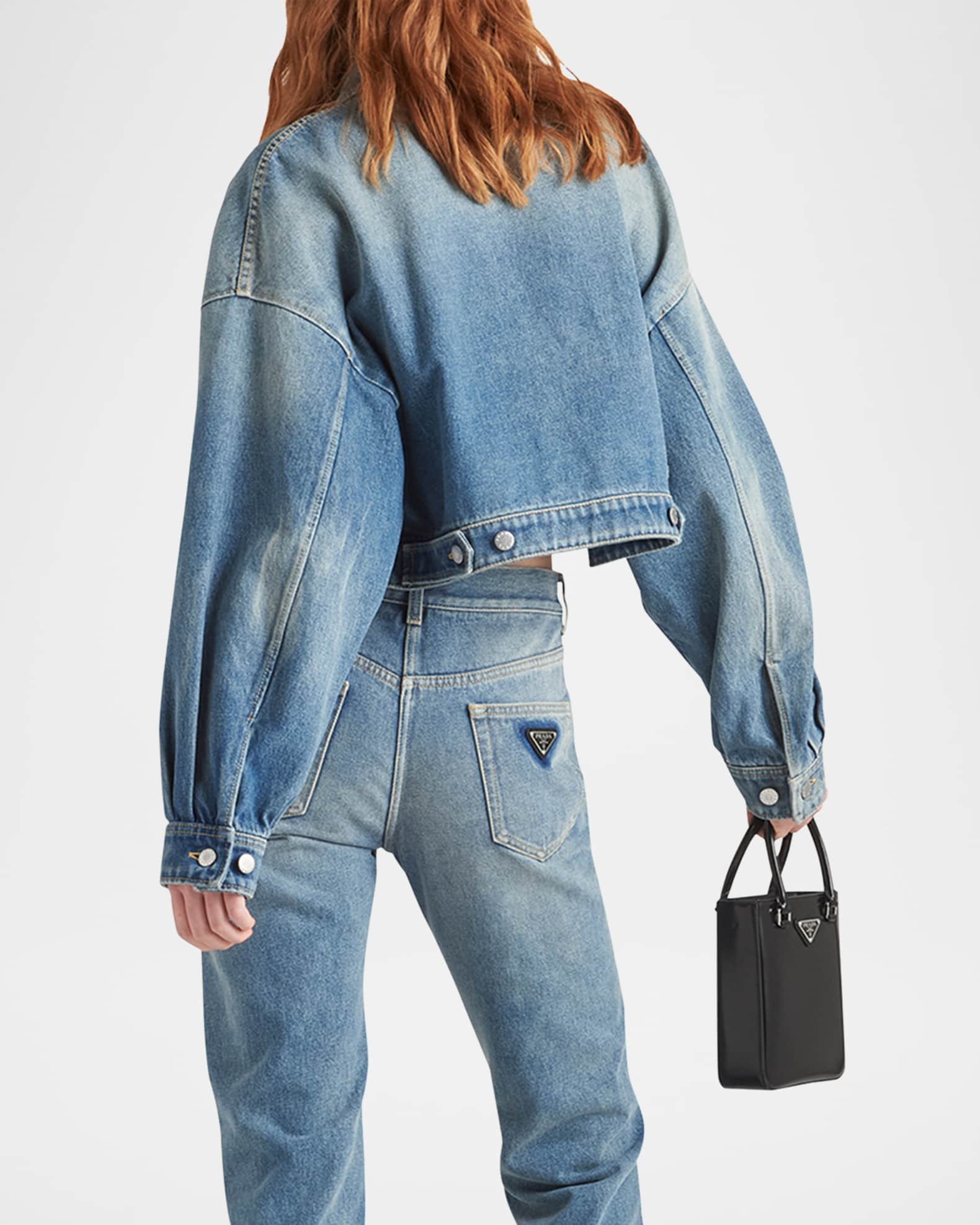 Prada Cropped Zip-Front Denim Jacket | Neiman Marcus