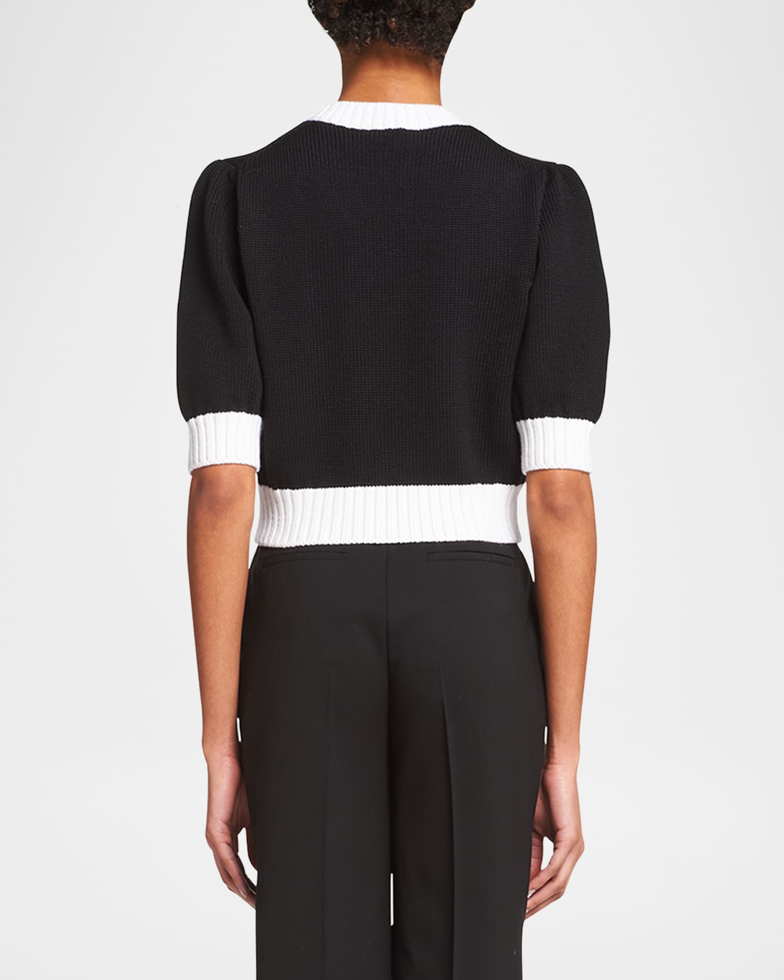 Prada Bicolor Cropped Knit Sweater | Neiman Marcus