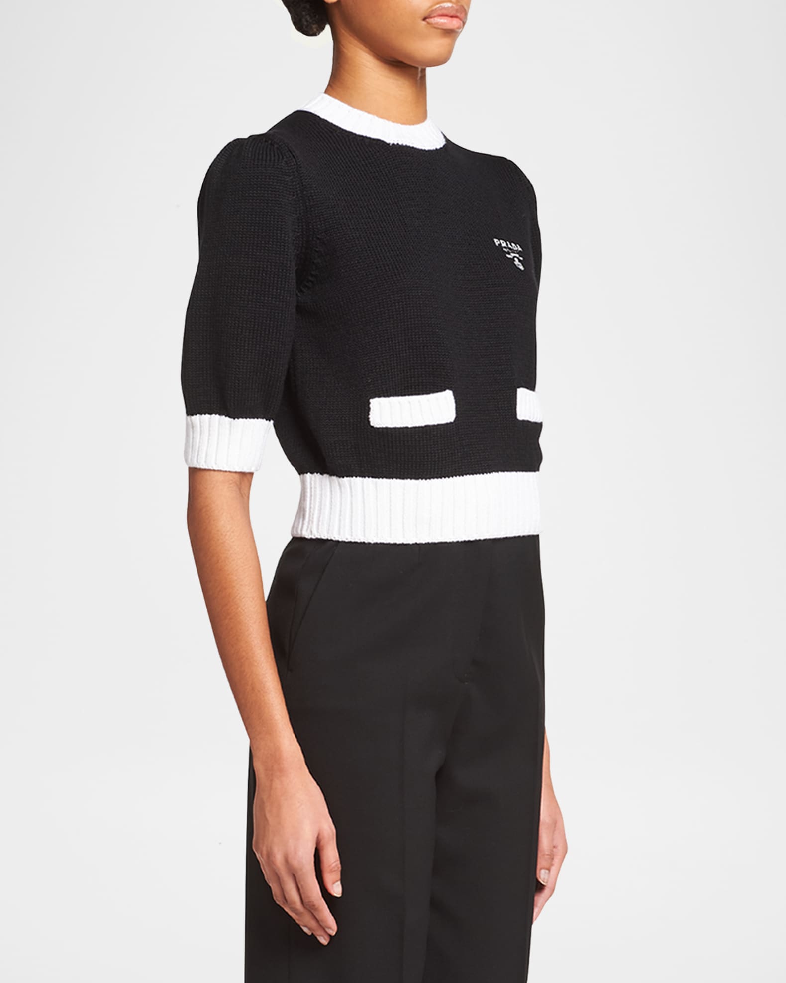 Prada Bicolor Cropped Knit Sweater | Neiman Marcus
