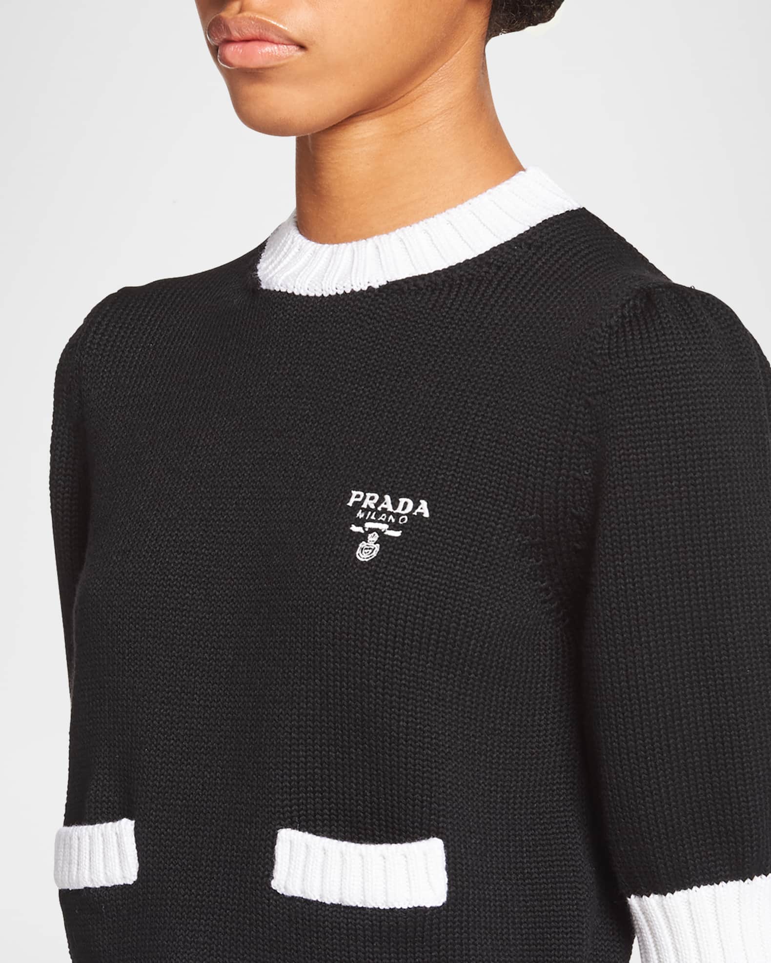 Prada Bicolor Cropped Knit Sweater | Neiman Marcus