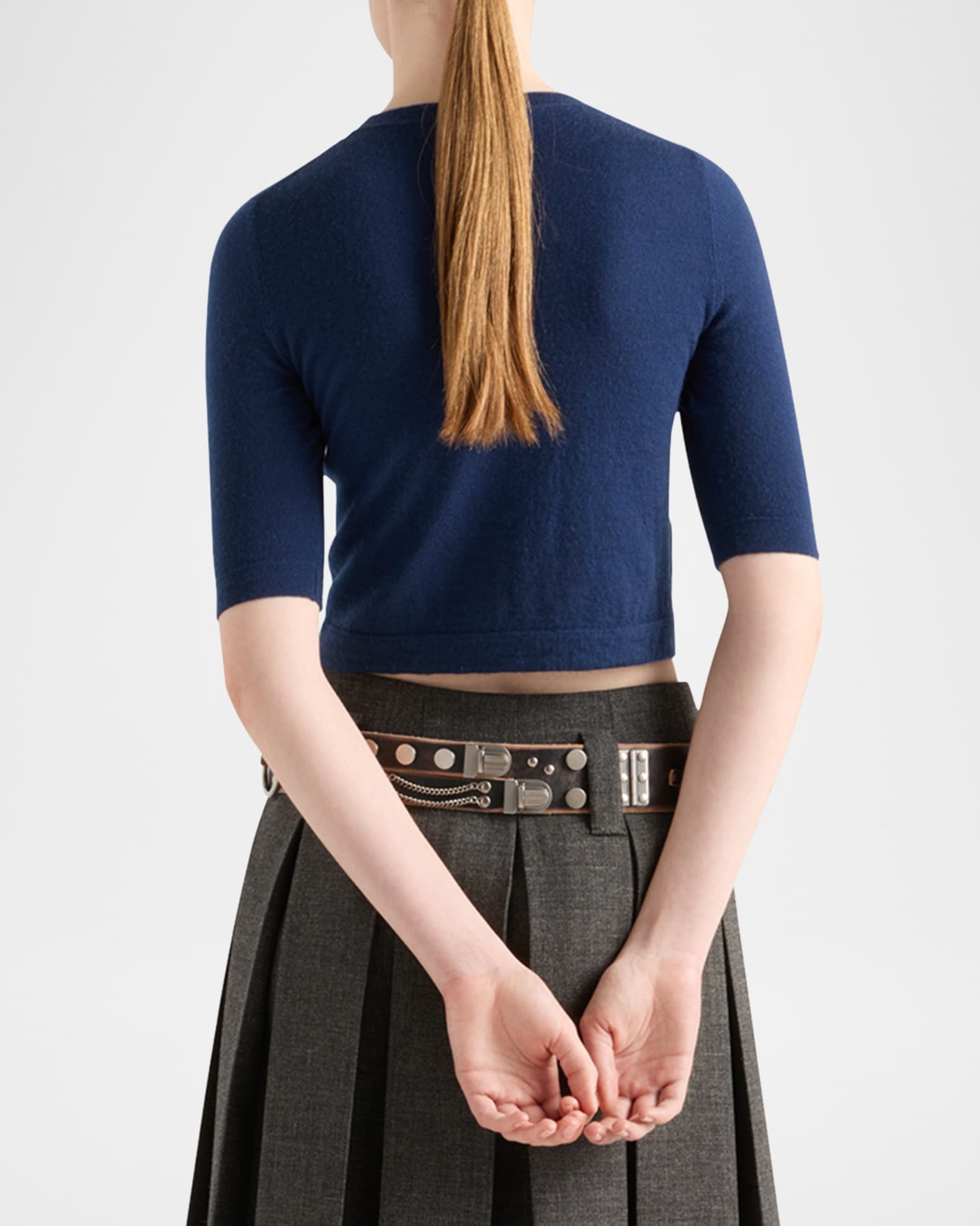 PRADA 5部袖ショート丈サマーニット　XS Prada short-sleeve Cashmere Sweater | Blue | FARFETCH