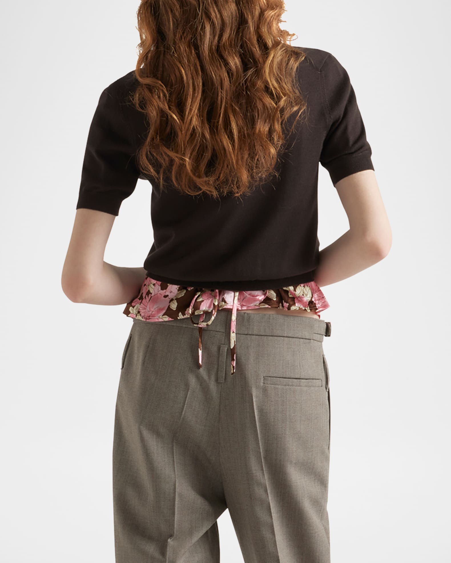 Prada V-Neck Short Sleeve Boxy Wool Sweater | Neiman Marcus