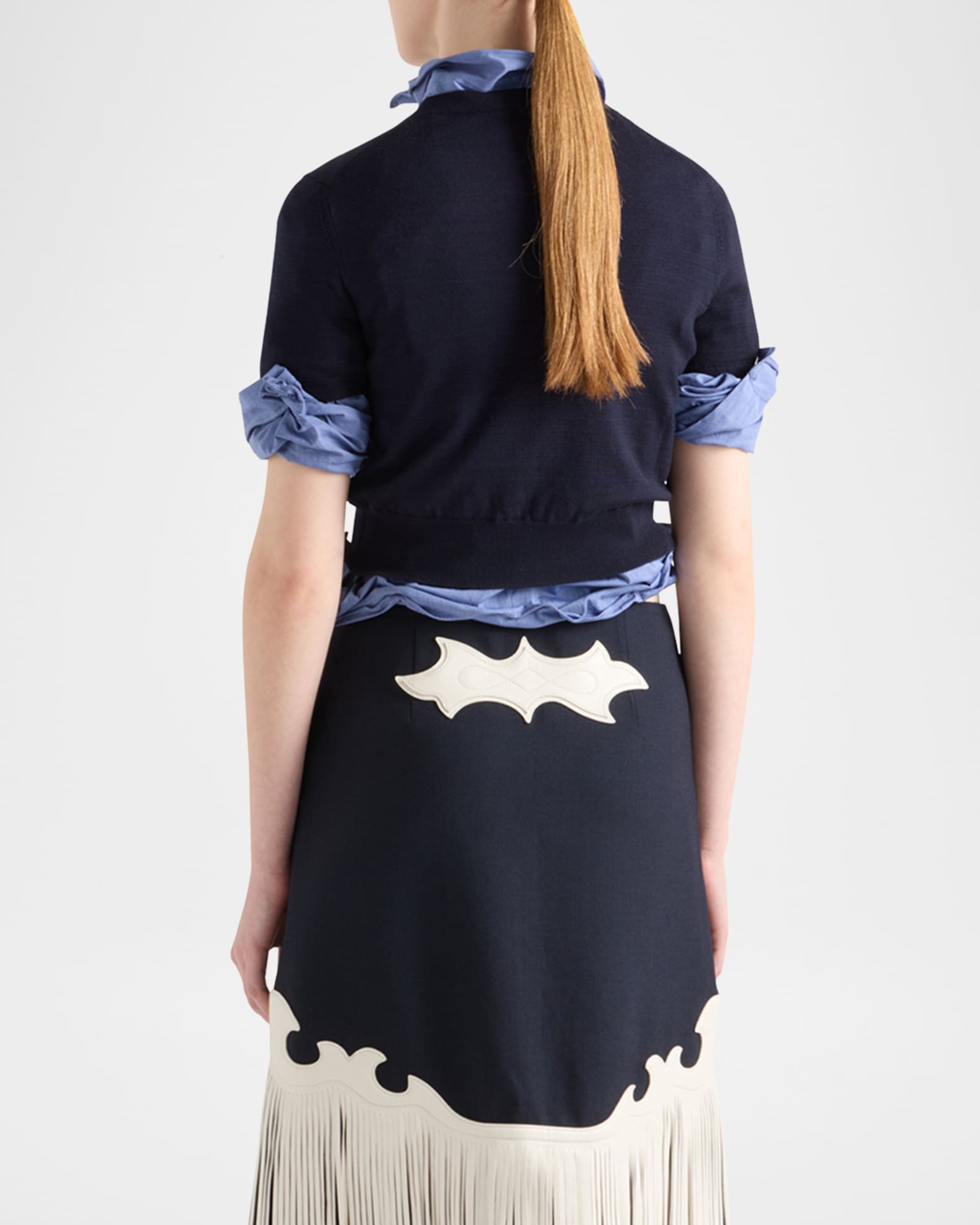 Prada V-Neck Short Sleeve Boxy Wool Sweater | Neiman Marcus