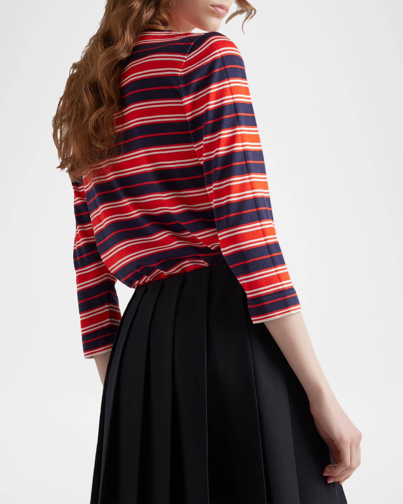 Prada Stripe Silk Boat-Neck Sweater | Neiman Marcus