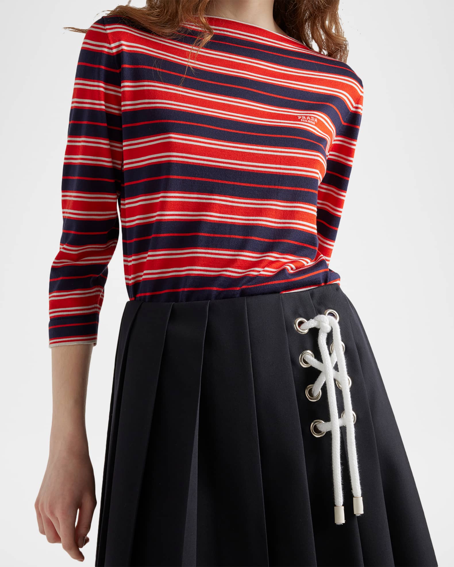 Prada Stripe Silk Boat-Neck Sweater | Neiman Marcus