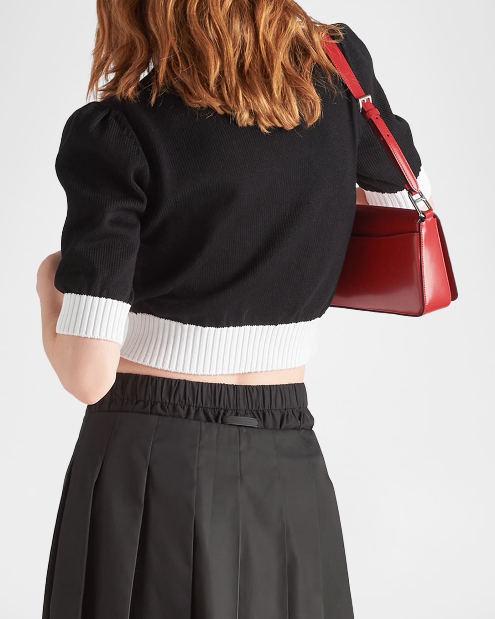 Prada Short-Sleeve Cropped Contrast-Trim Cardigan | Neiman Marcus