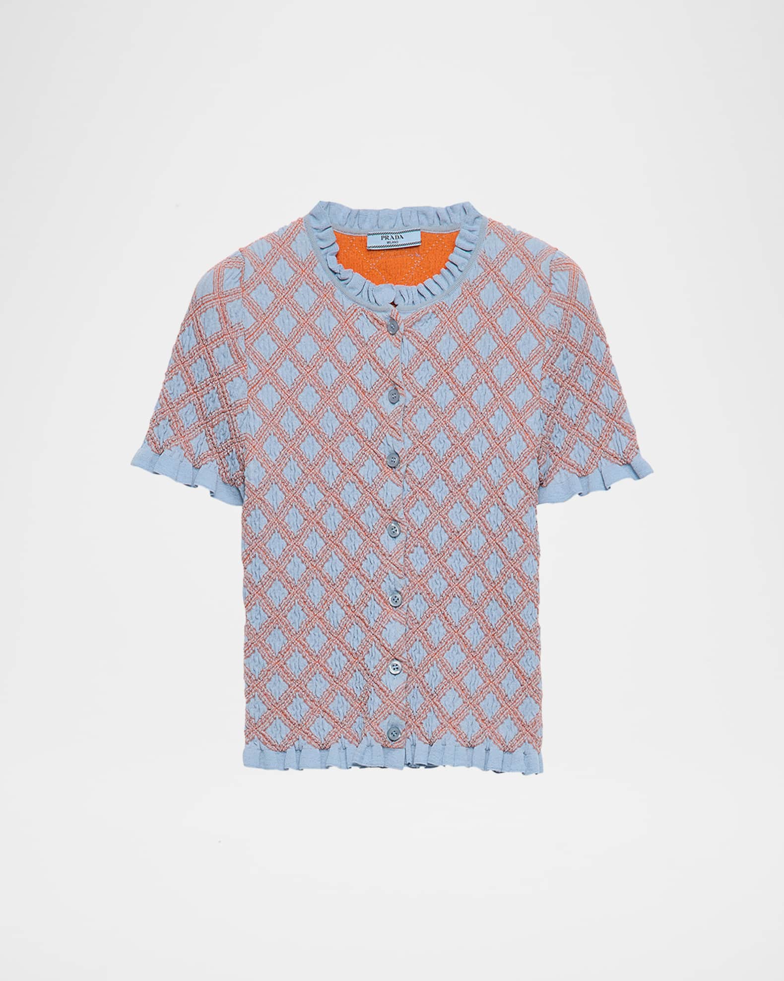 Prada Smocked Knit Diamond-Embroidered Top | Neiman Marcus