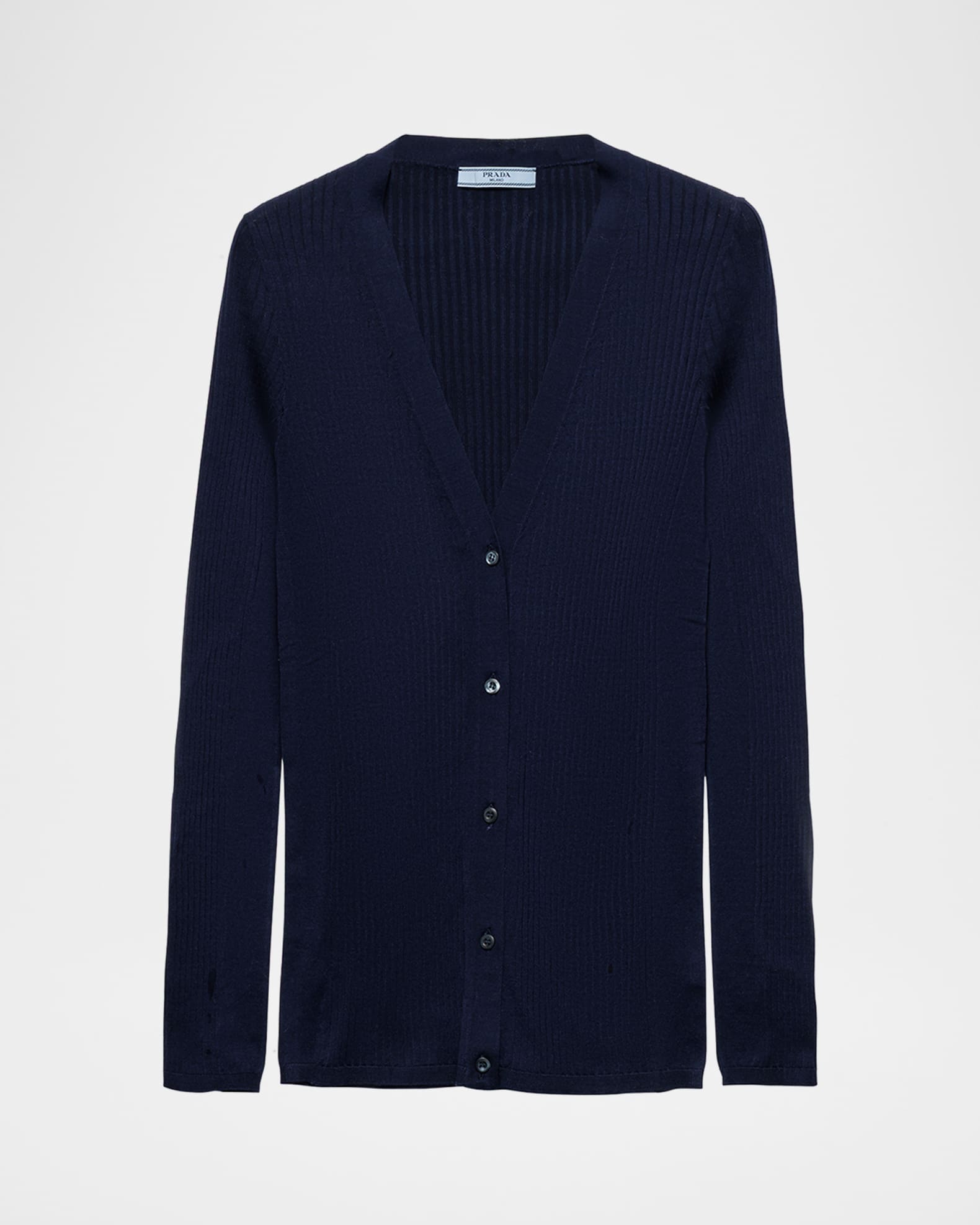 Prada Fitted Long-Sleeve Ribbed Cardigan | Neiman Marcus