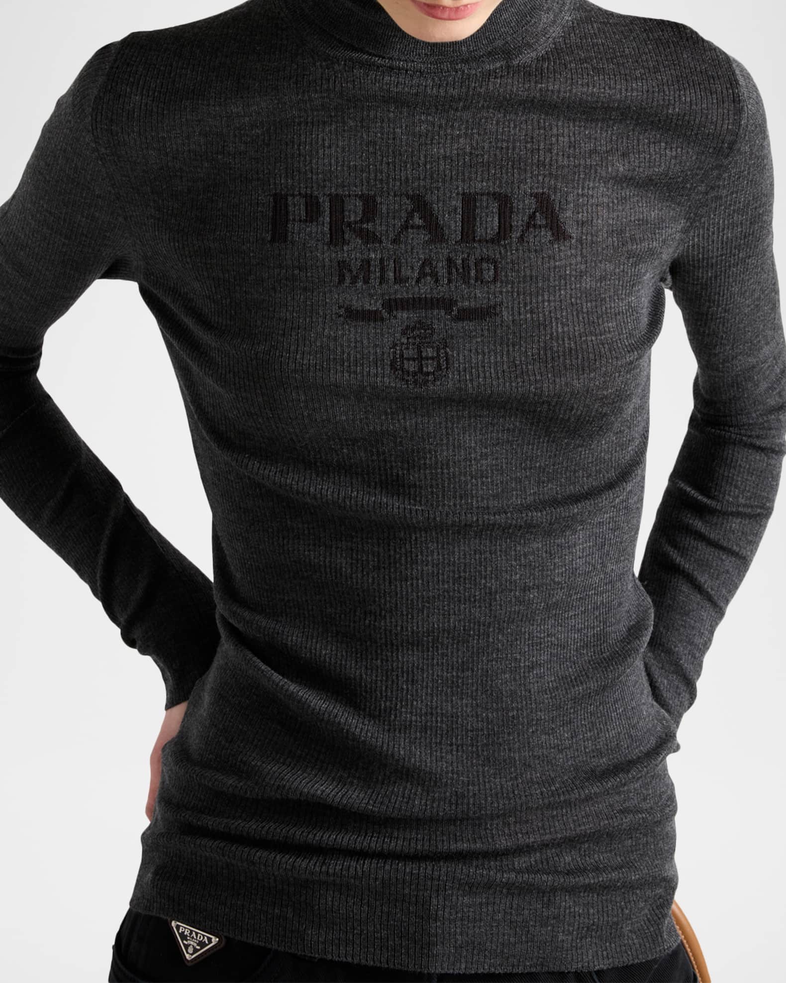 Prada Superfine Wool Turtleneck Logo Sweater | Neiman Marcus