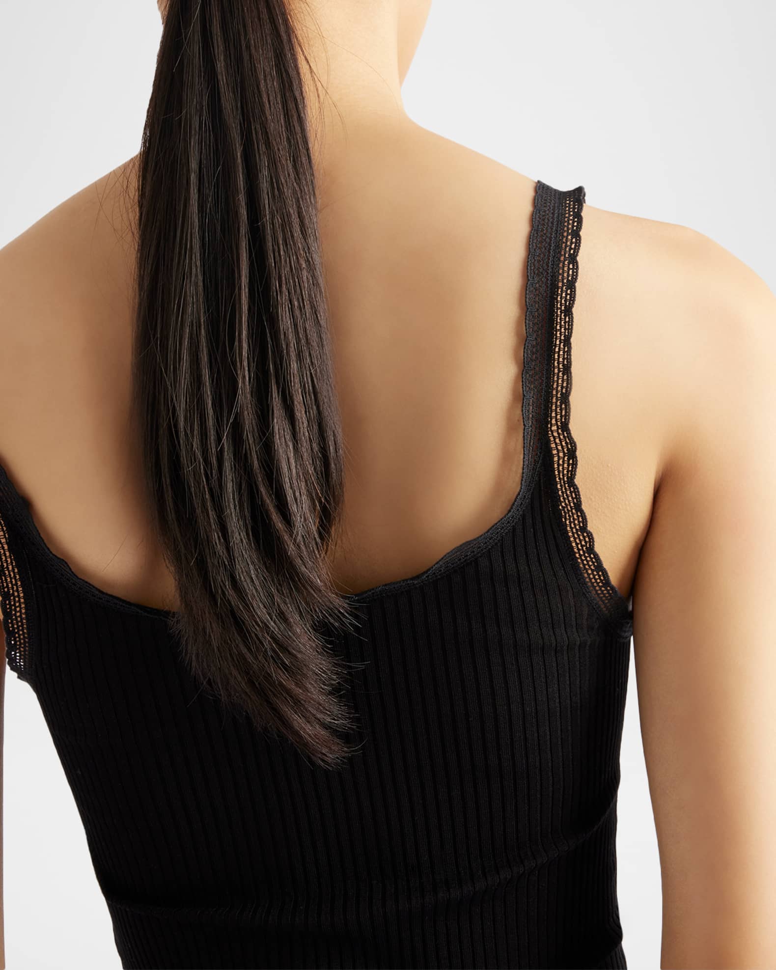 Prada Ribbed Lace-Trim Tank Top with Triangle Logo | Neiman
