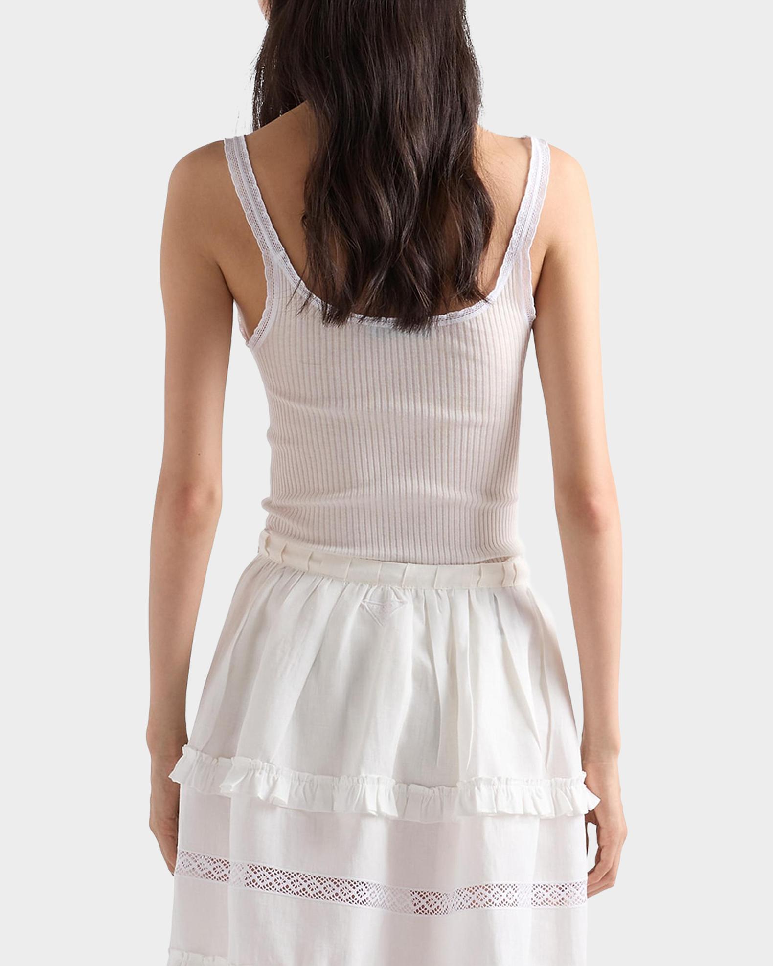 Prada Ribbed Lace-Trim Tank Top with Triangle Logo | Neiman Marcus