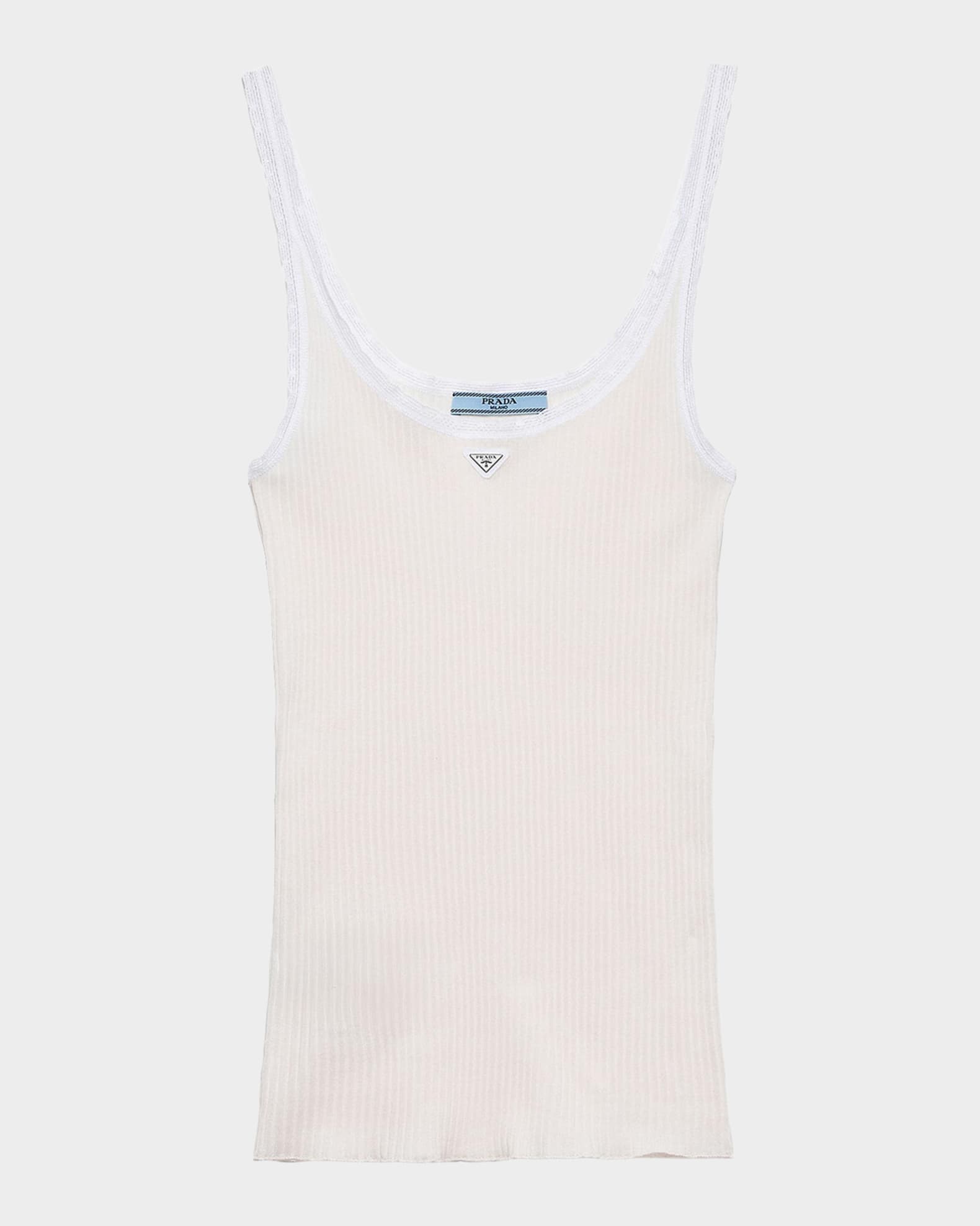 Prada Ribbed Lace-Trim Tank Top with Triangle Logo | Neiman Marcus